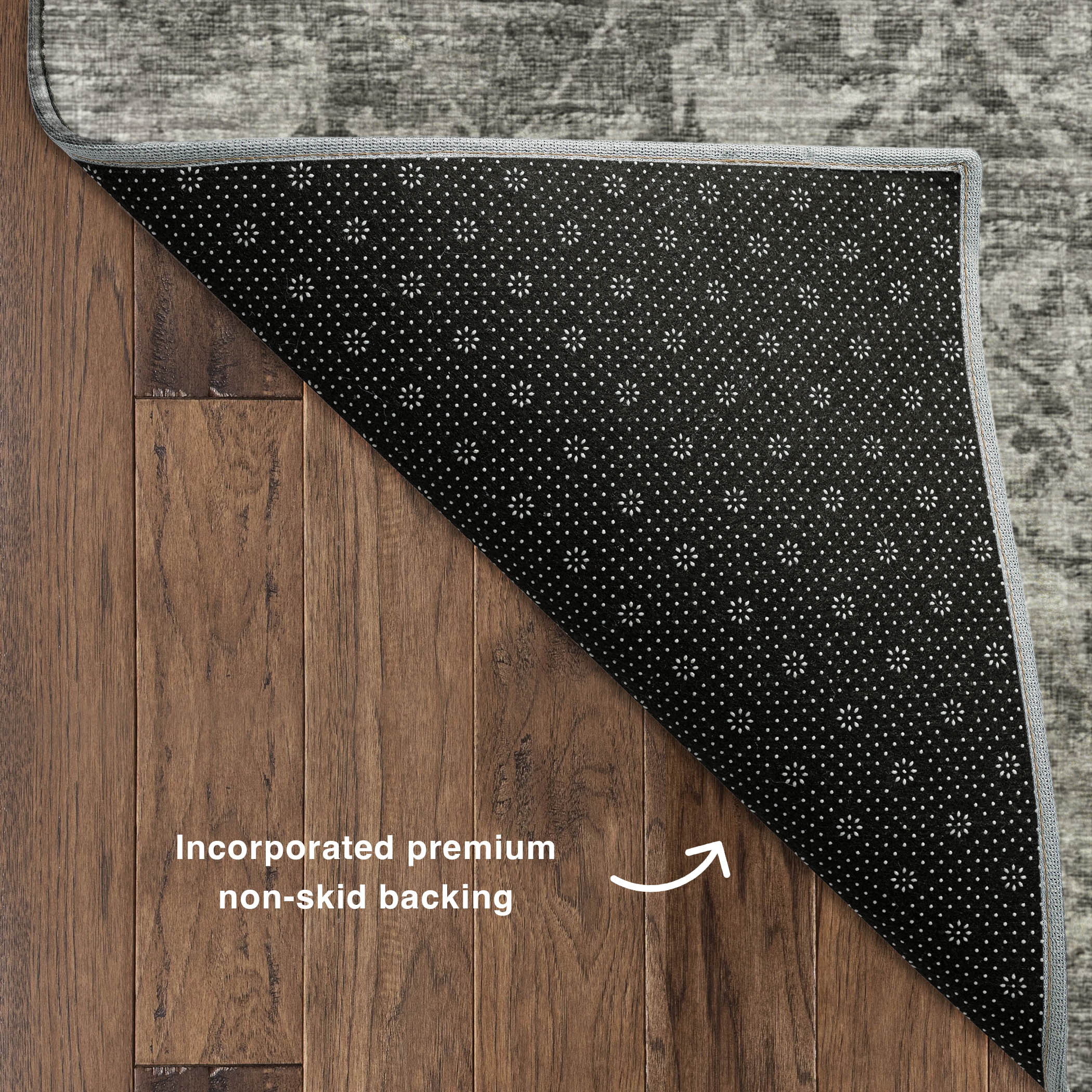 Luxury Machine Washable Indoor/Outdoor Traditional AB1 Graphite Gray Rug 1'8" x 2'6" #shape_Rectangle