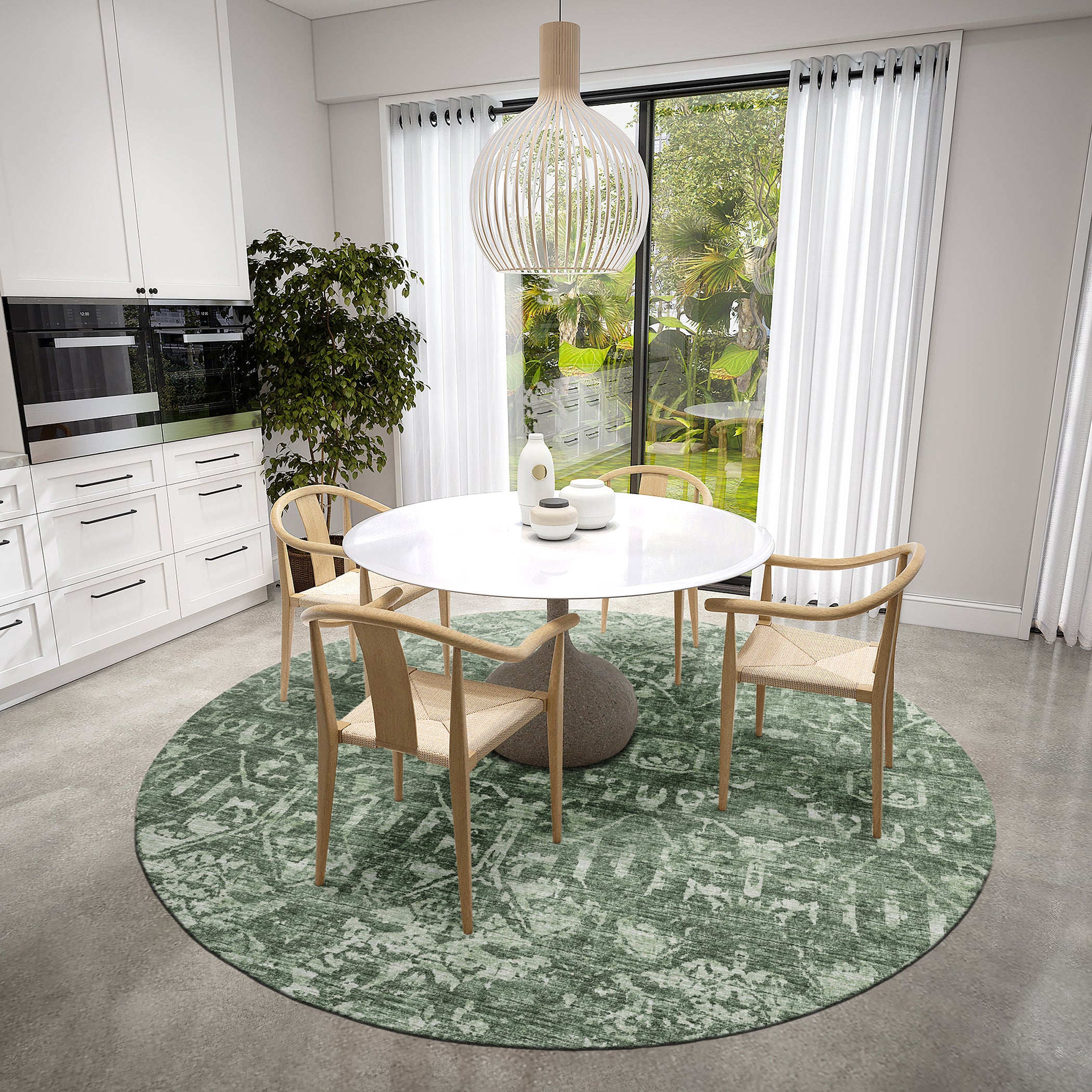 Luxury Machine Washable Indoor/Outdoor Traditional AB1 Irish Green Rug 8' x 8' #shape_Round