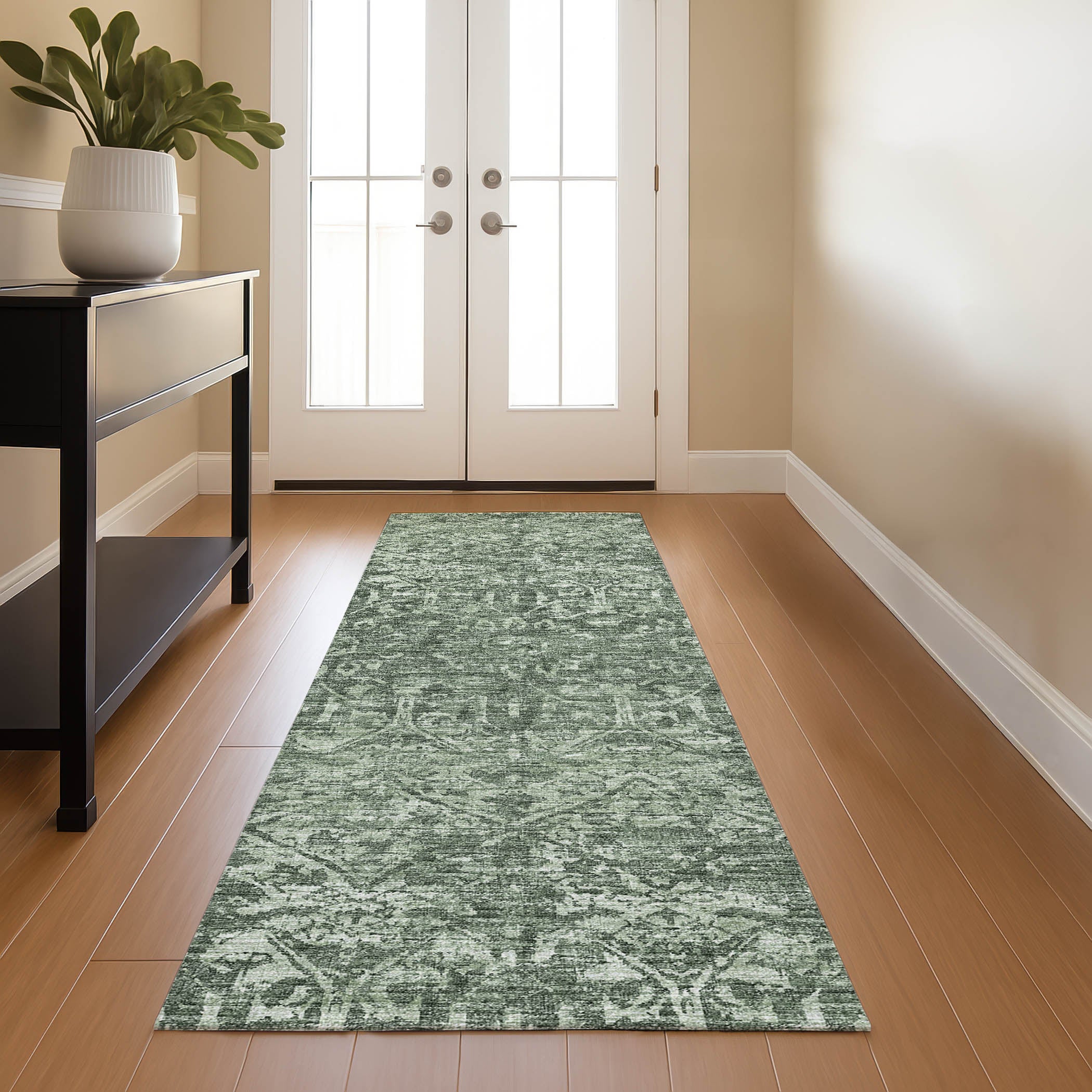 Luxury Machine Washable Indoor/Outdoor Traditional AB1 Irish Green Rug 2'3" x 7'6" #shape_Rectangle