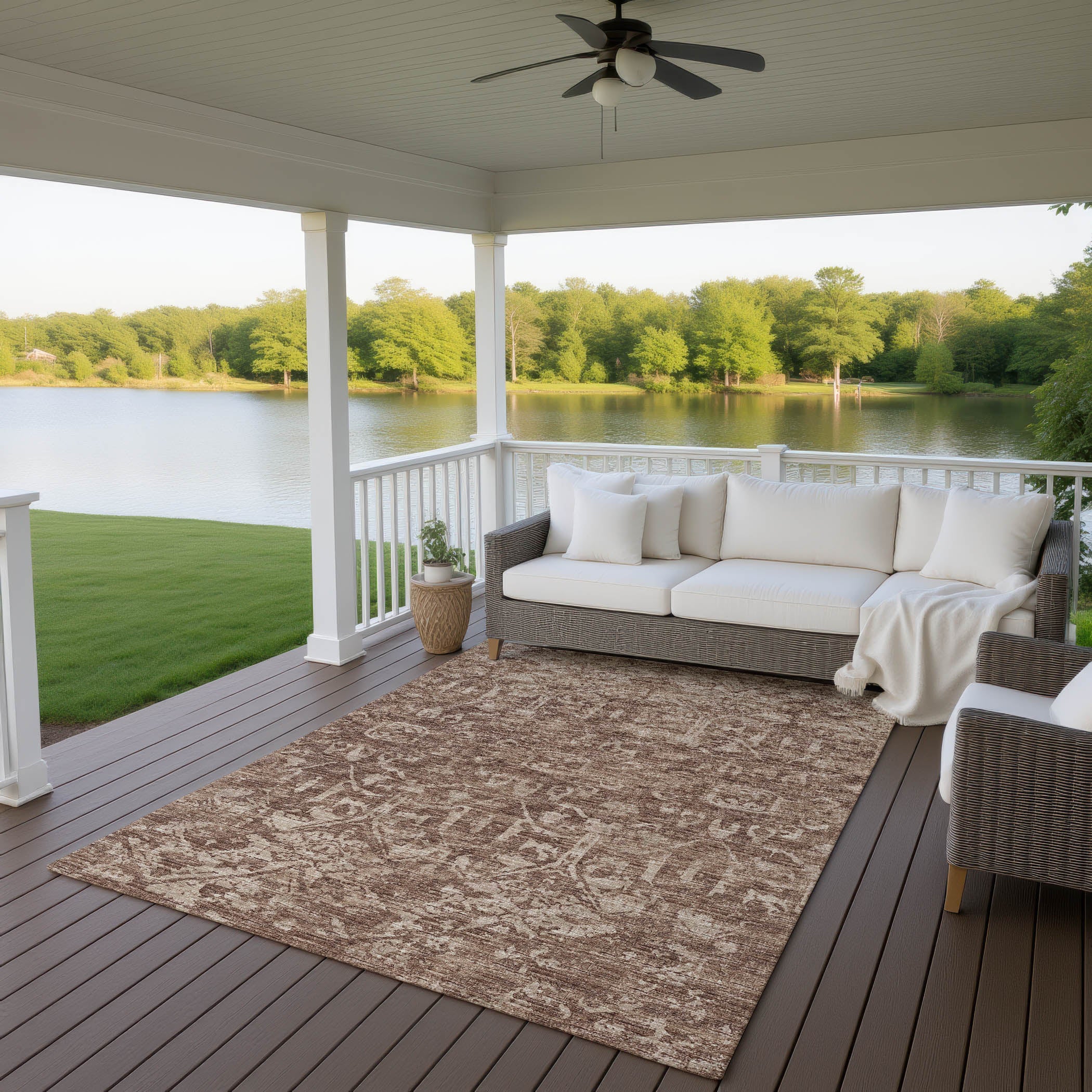 Luxury Machine Washable Indoor/Outdoor Traditional AB1 Mink Brown Rug 3' x 5' #shape_Rectangle