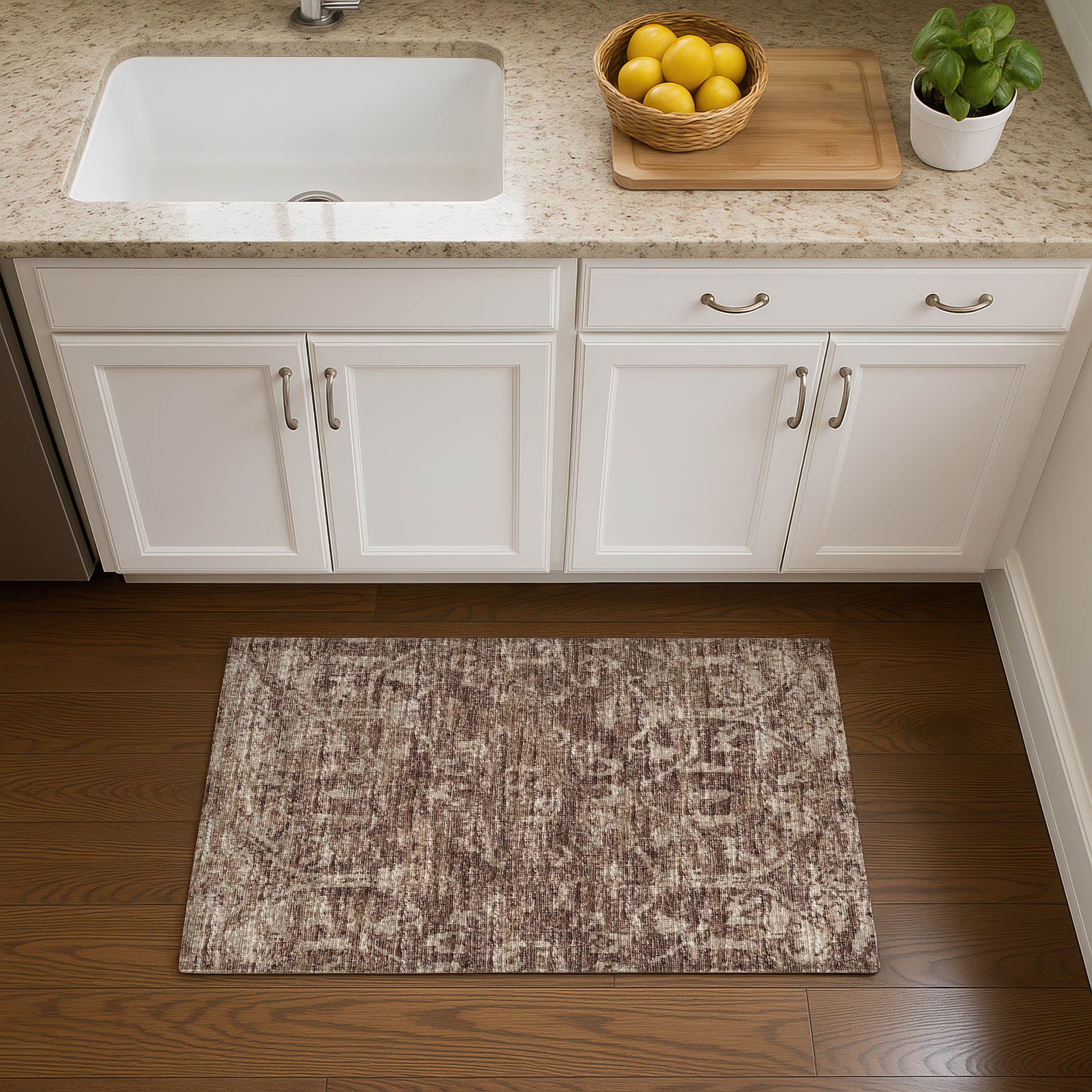 Luxury Machine Washable Indoor/Outdoor Traditional AB1 Mink Brown Rug 1'8" x 2'6" #shape_Rectangle