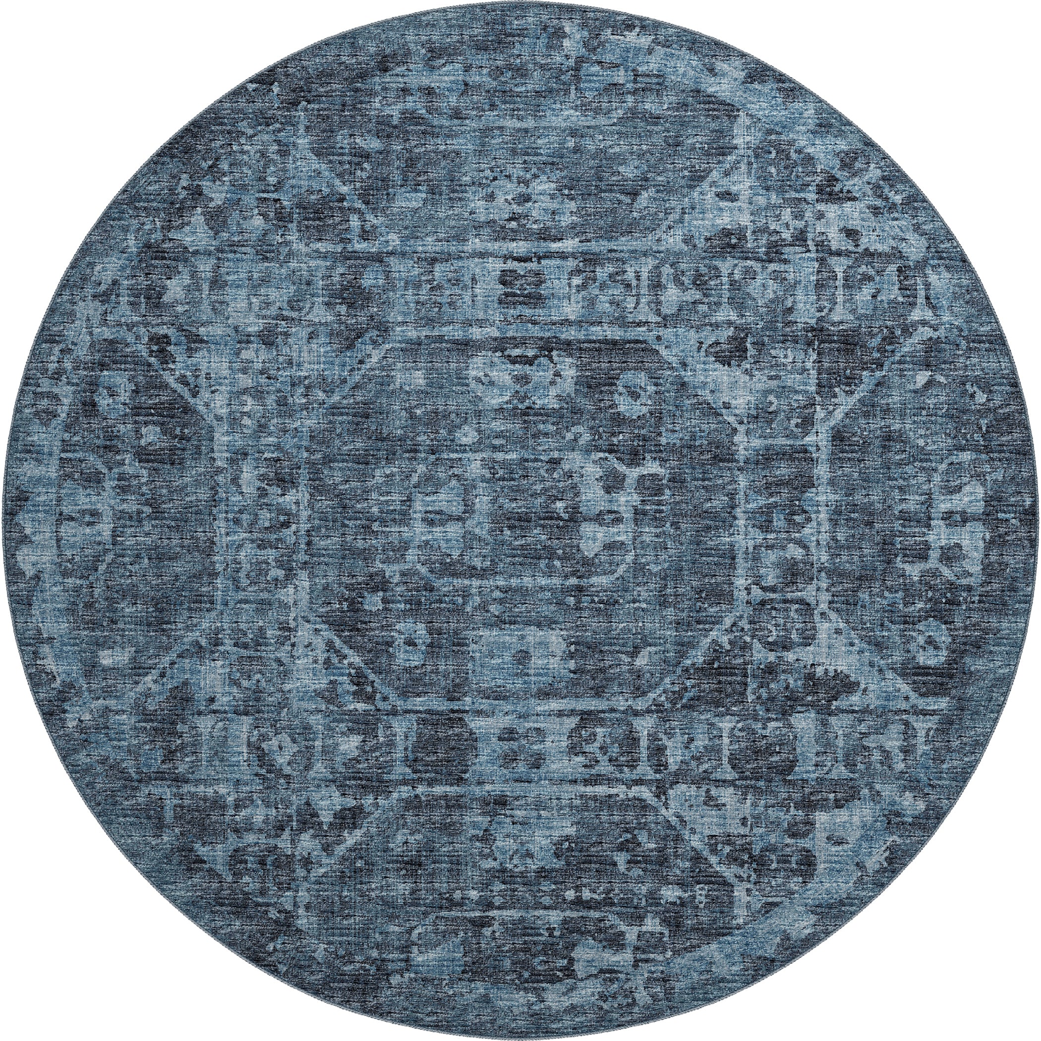 Luxury Machine Washable Indoor/Outdoor Traditional AB2 Baltic Blue Rug 8' x 8' #shape_Round