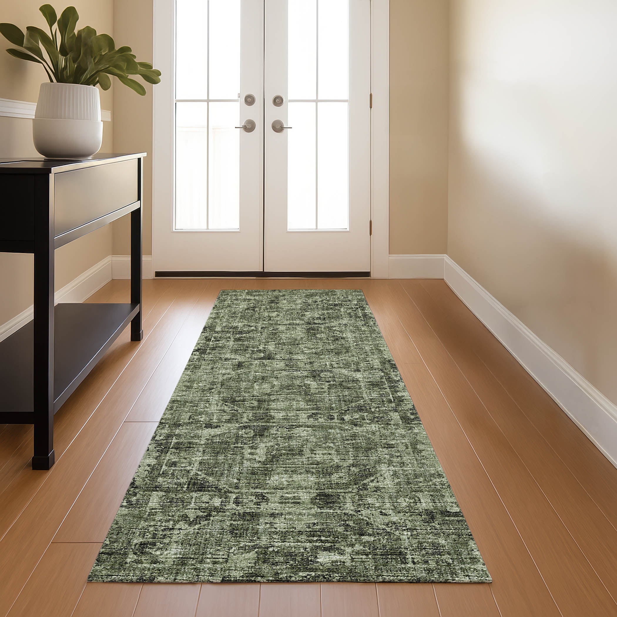 Luxury Machine Washable Indoor/Outdoor Traditional AB2 Cactus Green Rug 2'3" x 7'6" #shape_Rectangle