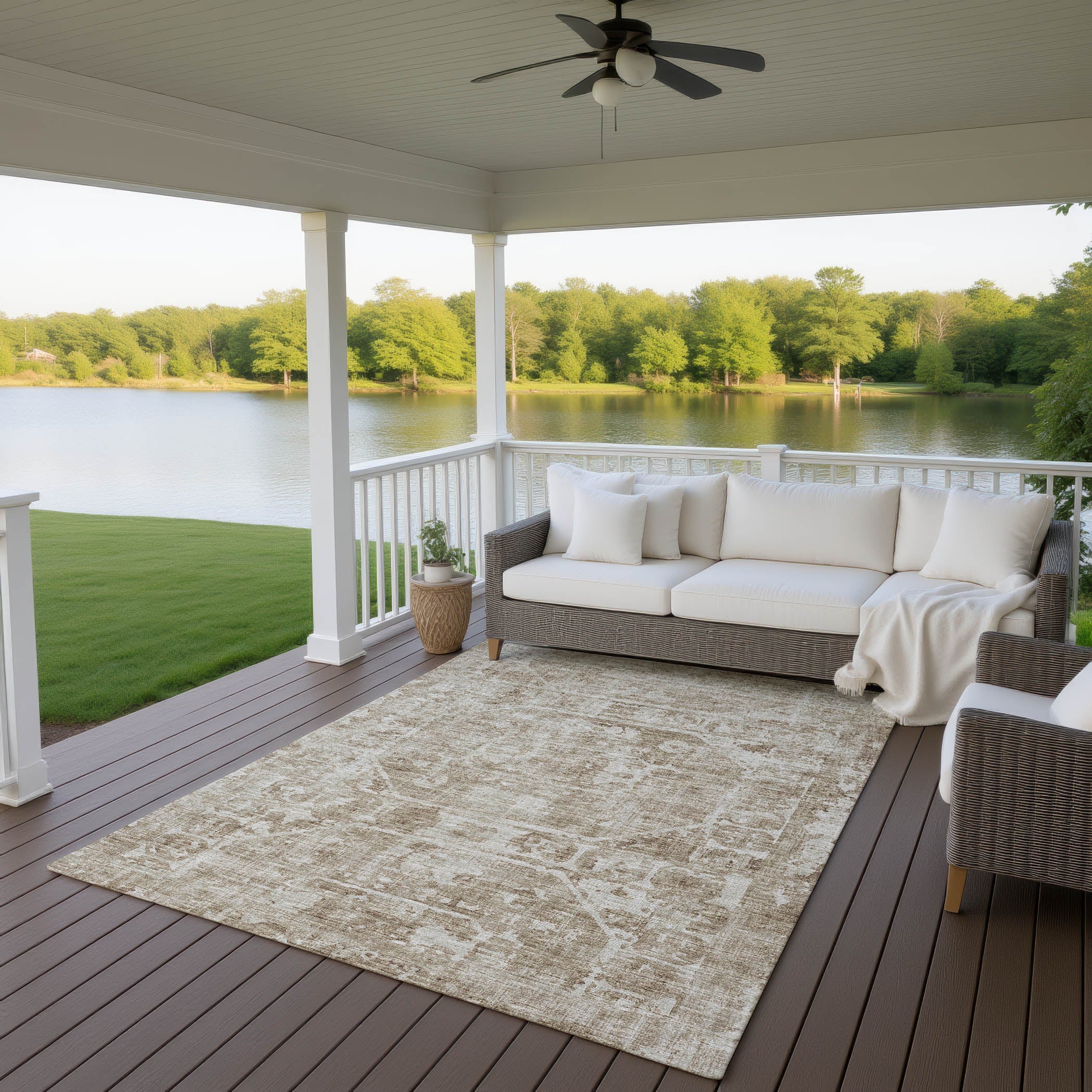 Luxury Machine Washable Indoor/Outdoor Traditional AB2 Driftwood Brown Rug 3' x 5' #shape_Rectangle