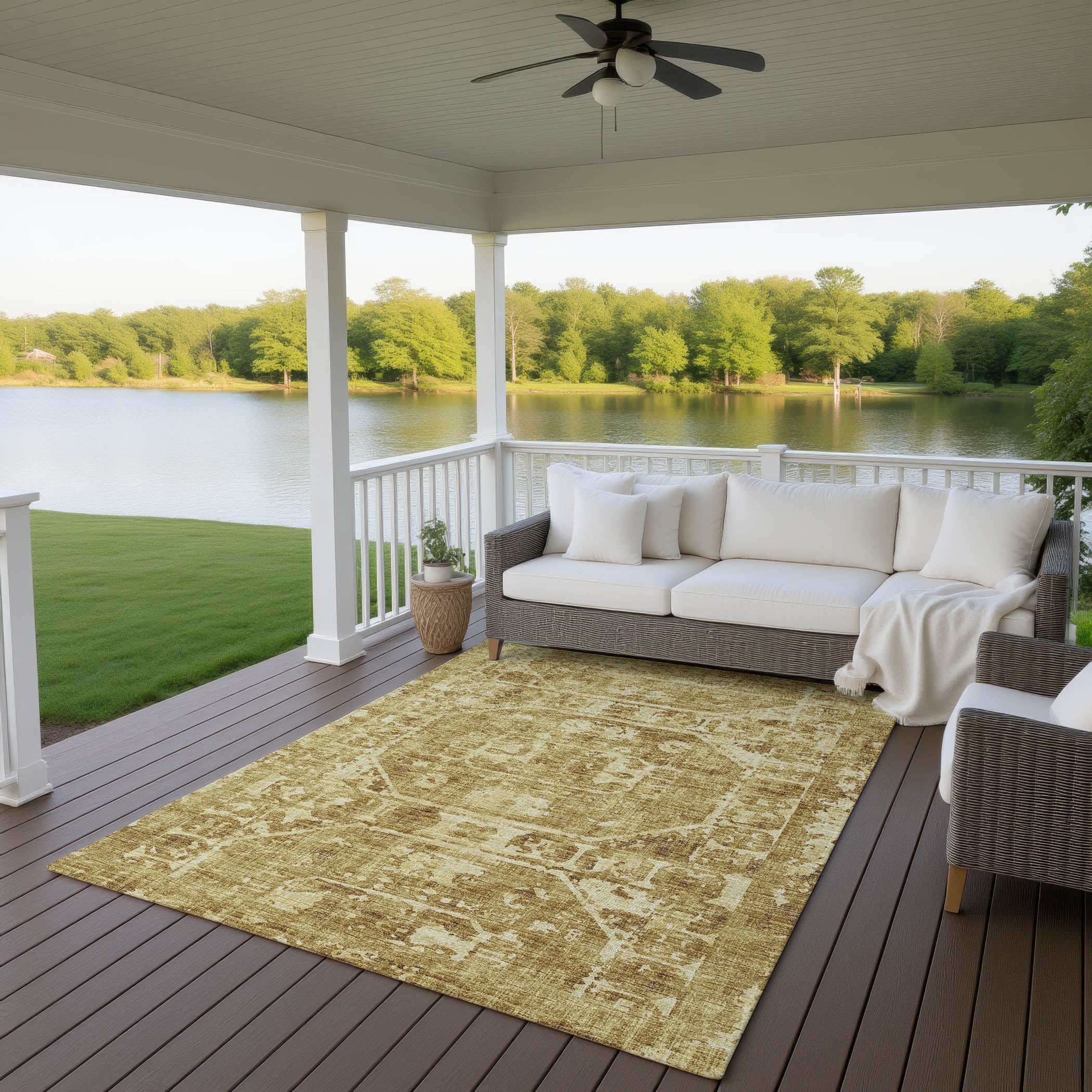 Luxury Machine Washable Indoor/Outdoor Traditional AB2 Gold Rug 3' x 5' #shape_Rectangle