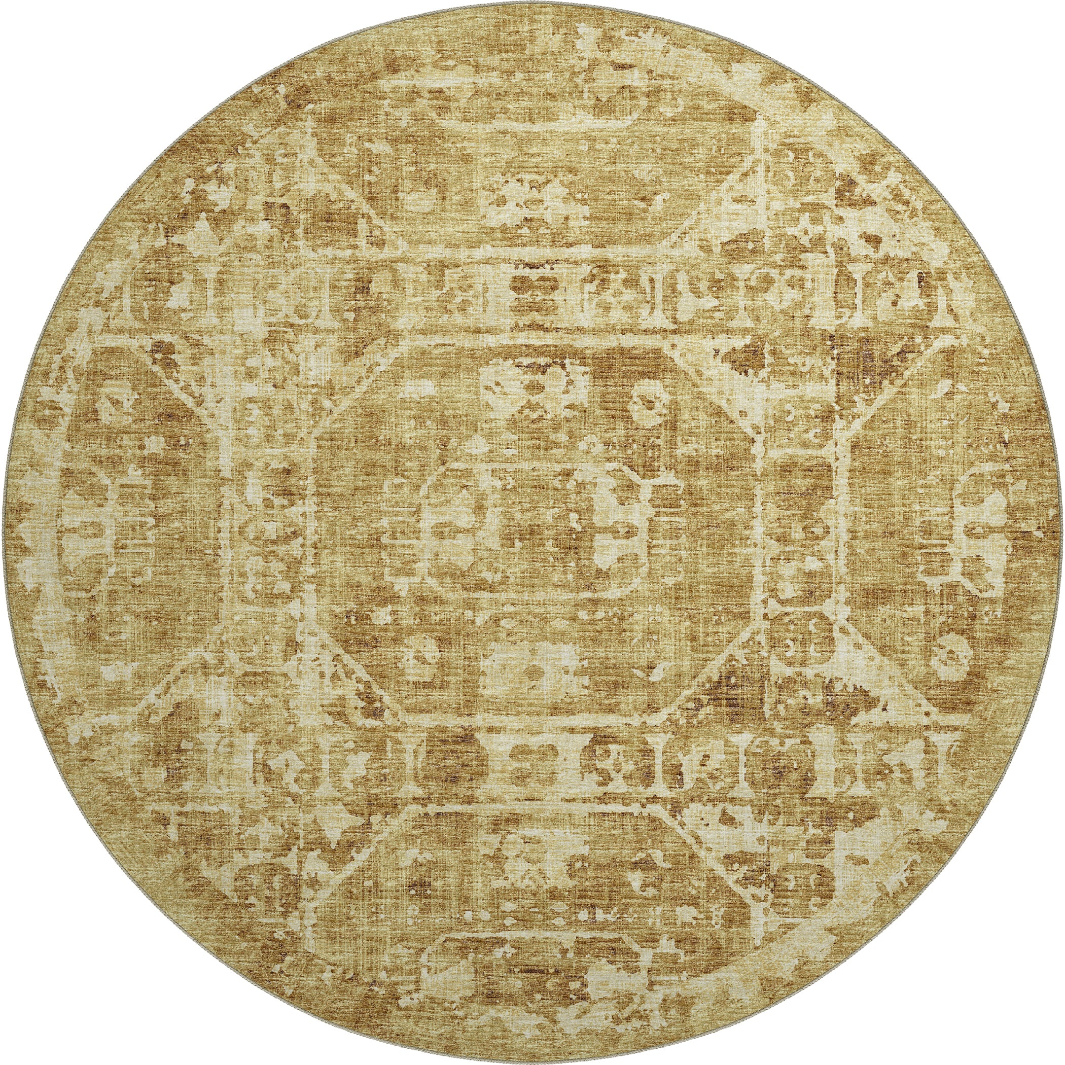 Luxury Machine Washable Indoor/Outdoor Traditional AB2 Gold Rug 8' x 8' #shape_Round