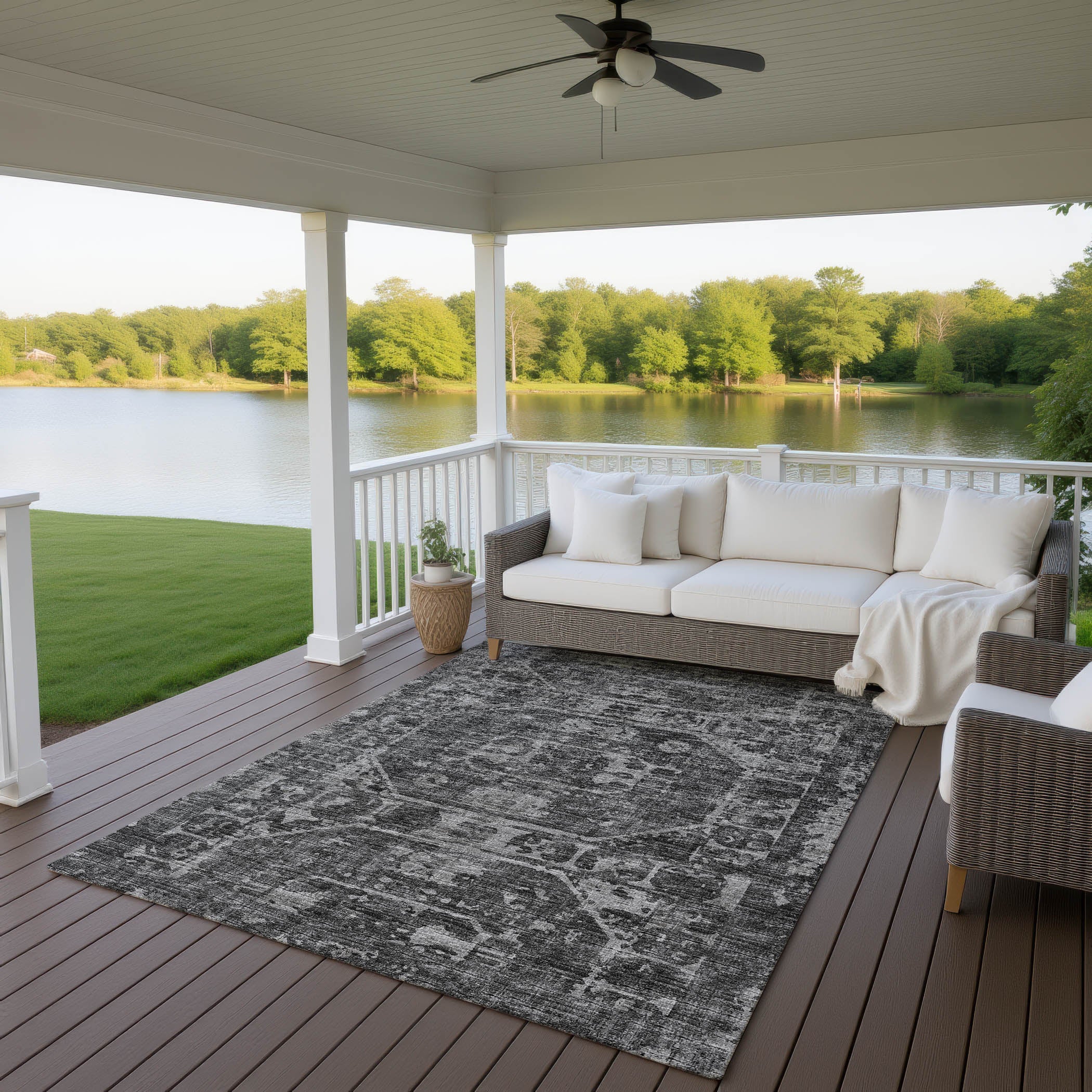 Luxury Machine Washable Indoor/Outdoor Traditional AB2 Midnight Black Rug 3' x 5' #shape_Rectangle