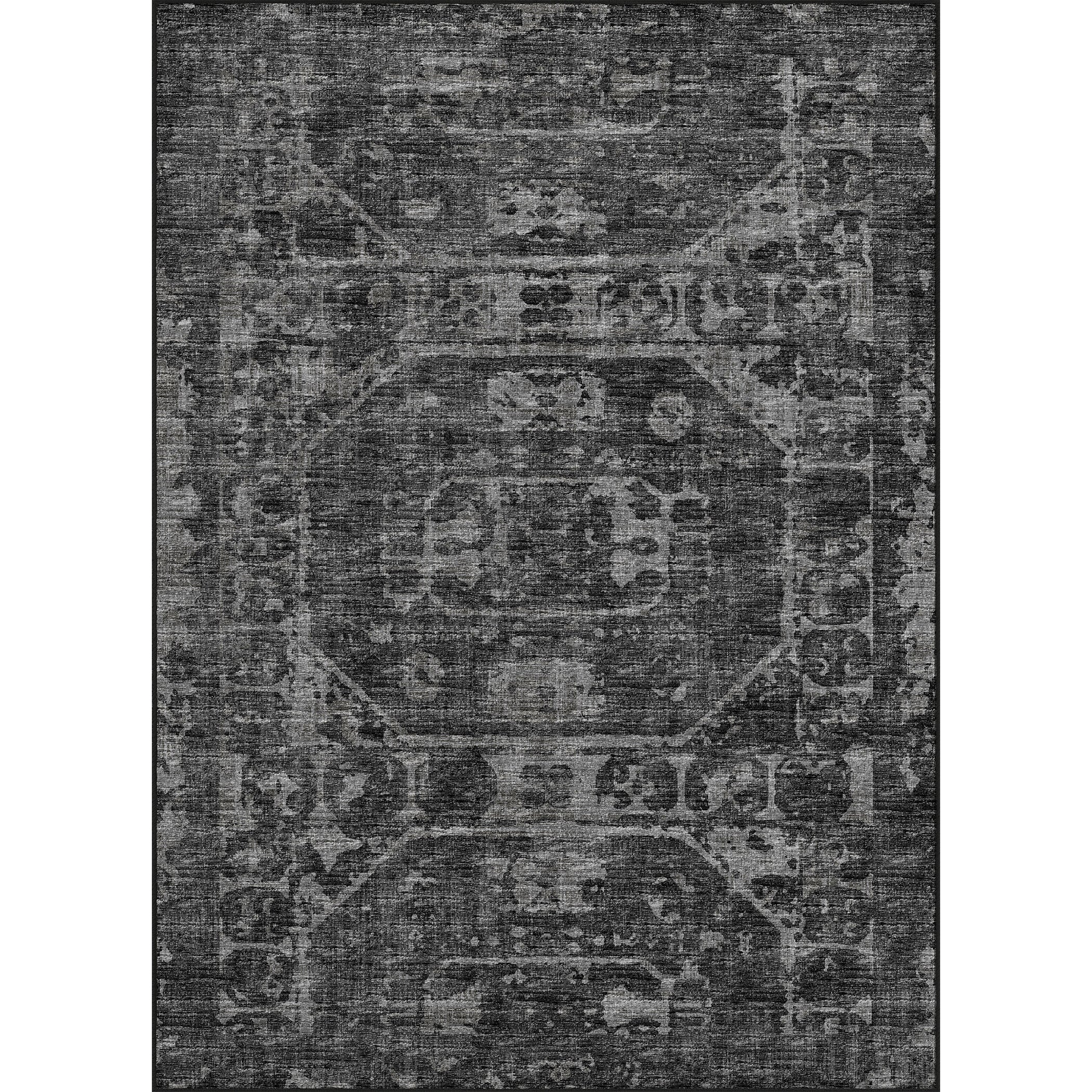 Luxury Machine Washable Indoor/Outdoor Traditional AB2 Midnight Black Rug 3' x 5' #shape_Rectangle