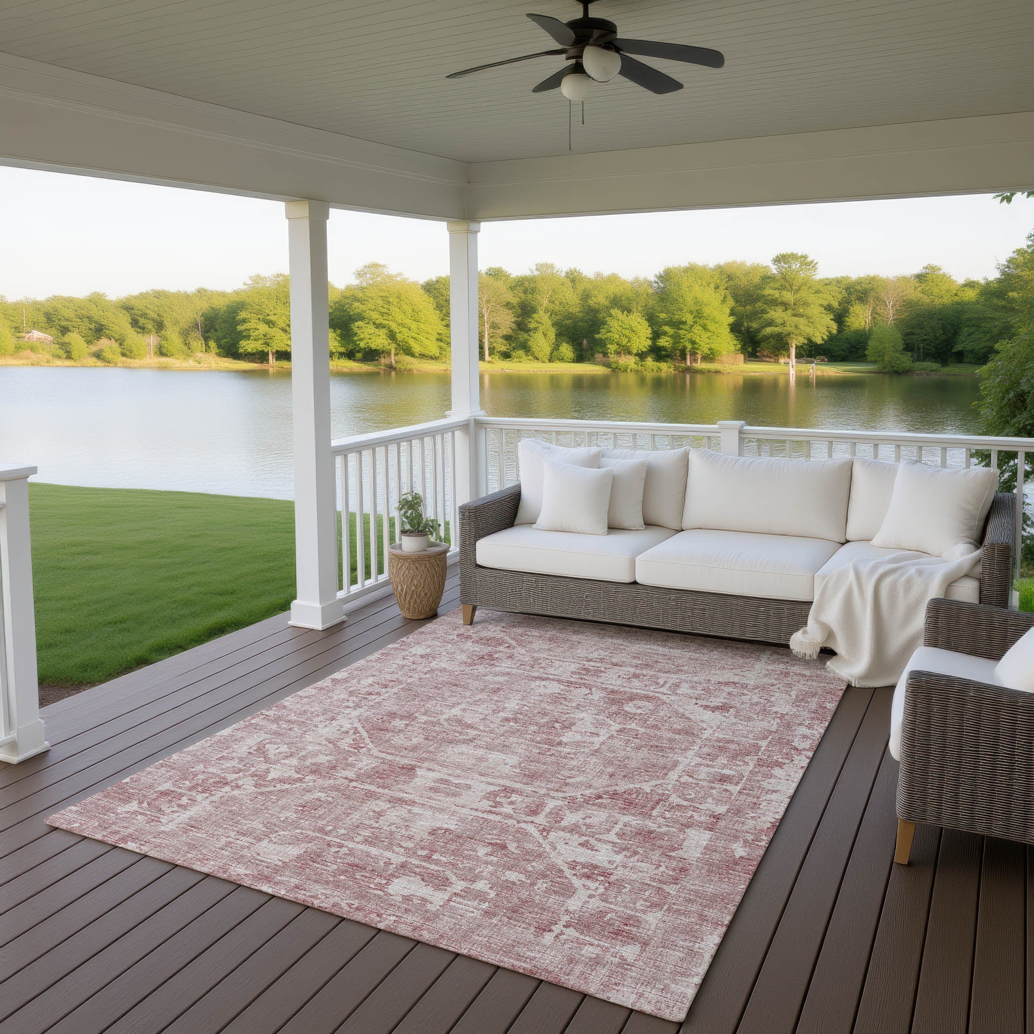 Luxury Machine Washable Indoor/Outdoor Traditional AB2 Rose Pink Rug 3' x 5' #shape_Rectangle