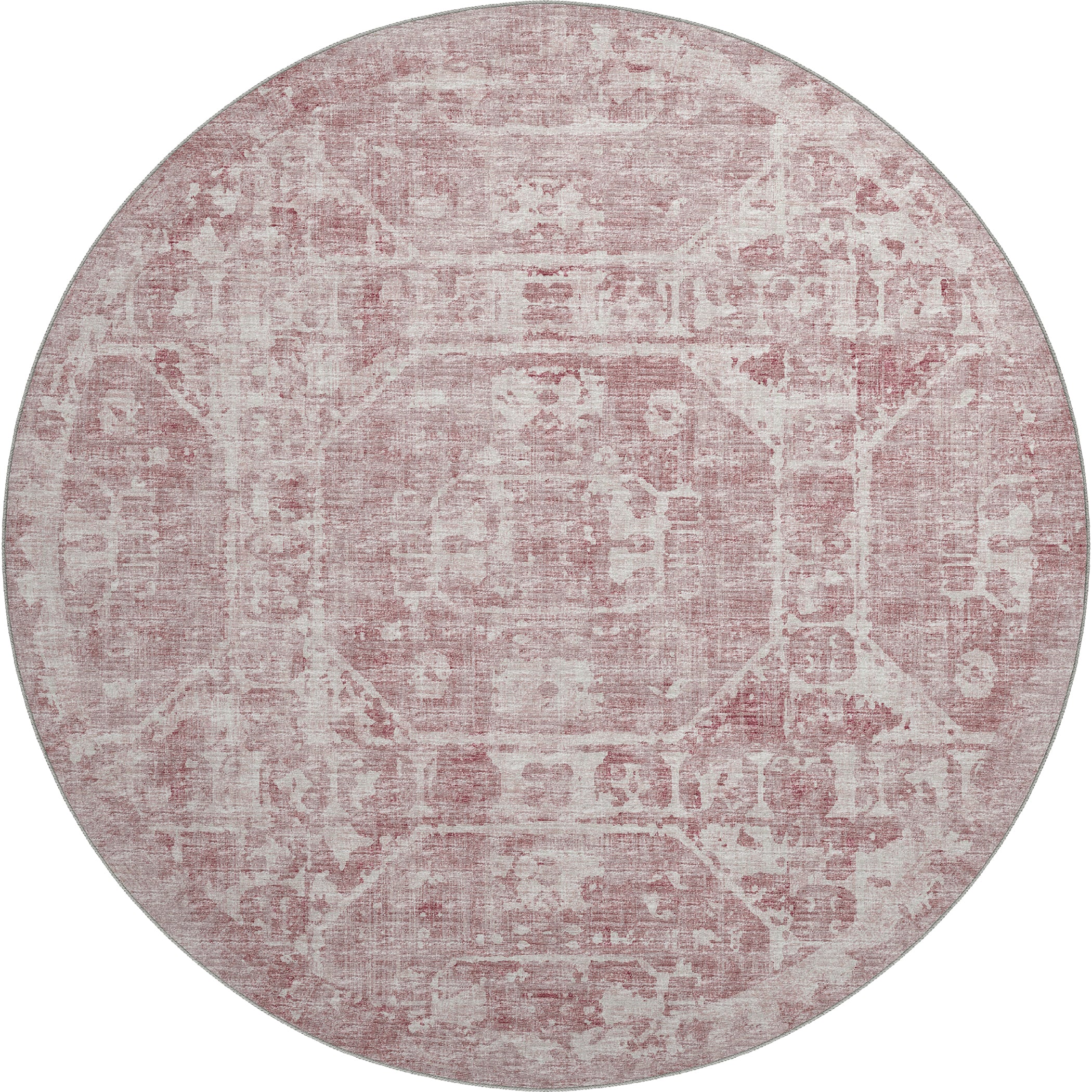 Luxury Machine Washable Indoor/Outdoor Traditional AB2 Rose Pink Rug 8' x 8' #shape_Round