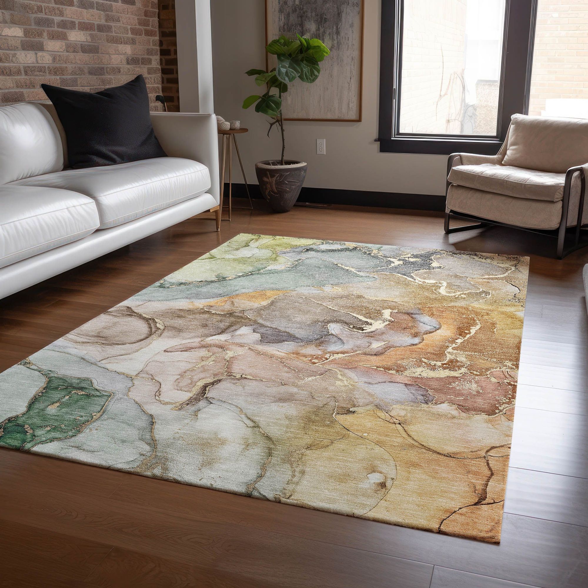 Machine Made ACN500 Beige Brown Rugs