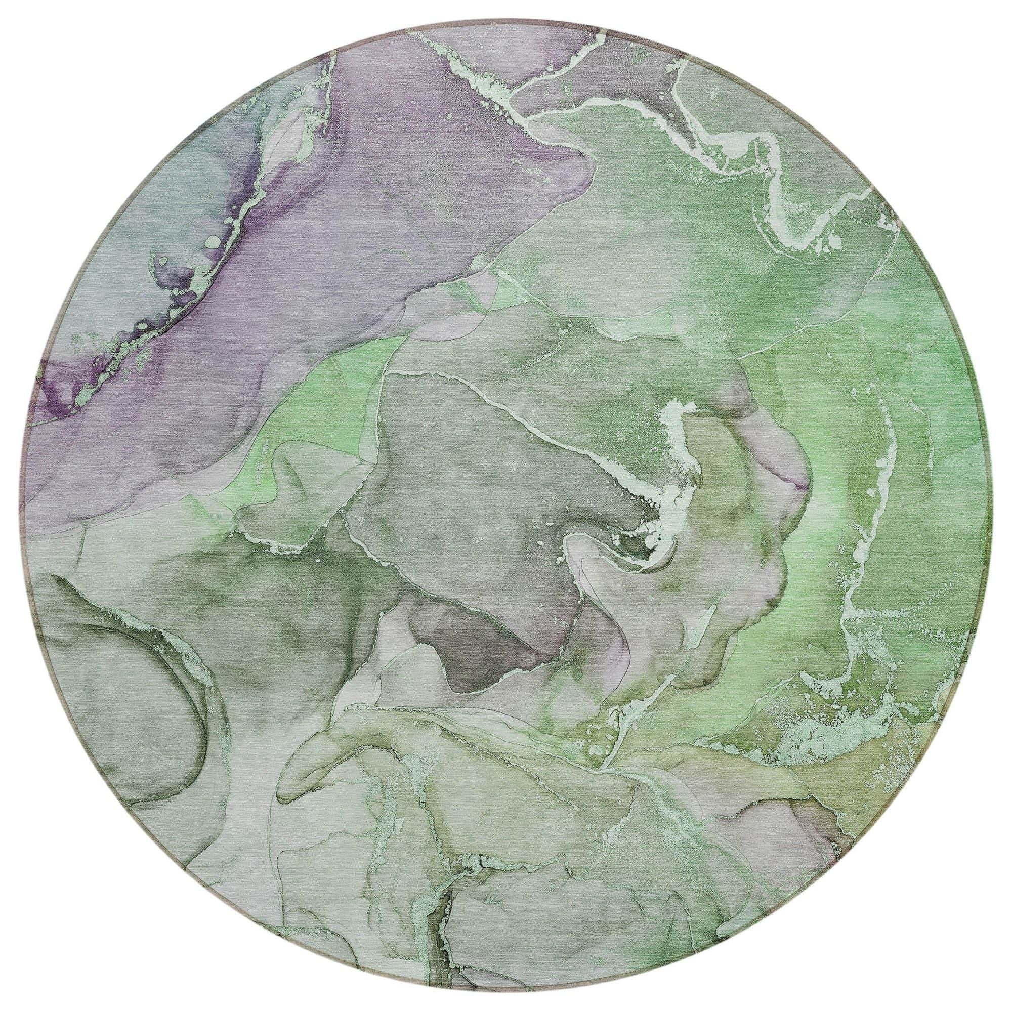 Machine Washable Green Rug - Indoor / Outdoor - Kids / Pet Friendly Watercolors Print Rug