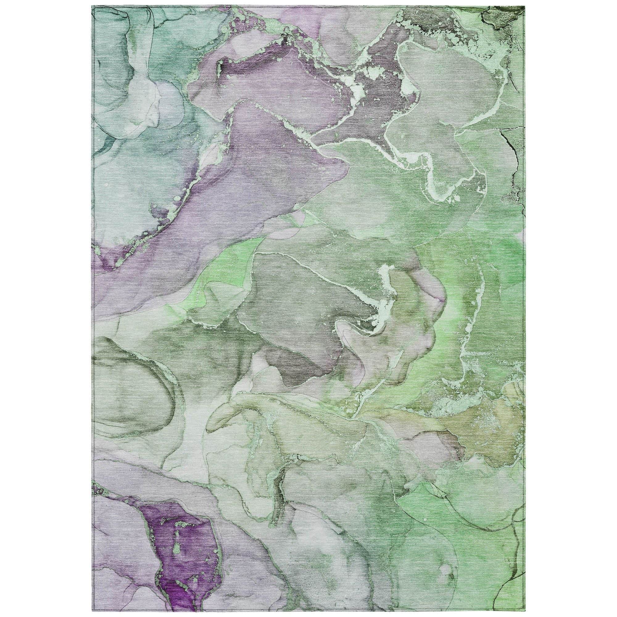 Machine Washable Green Rug - Indoor / Outdoor - Kids / Pet Friendly Watercolors Print Rug