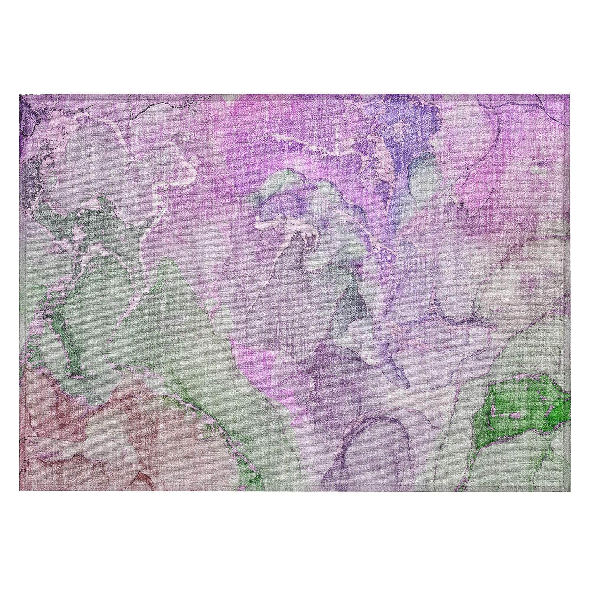 Machine Washable Purple Rug - Indoor / Outdoor - Kids / Pet Friendly Watercolors Print Rug