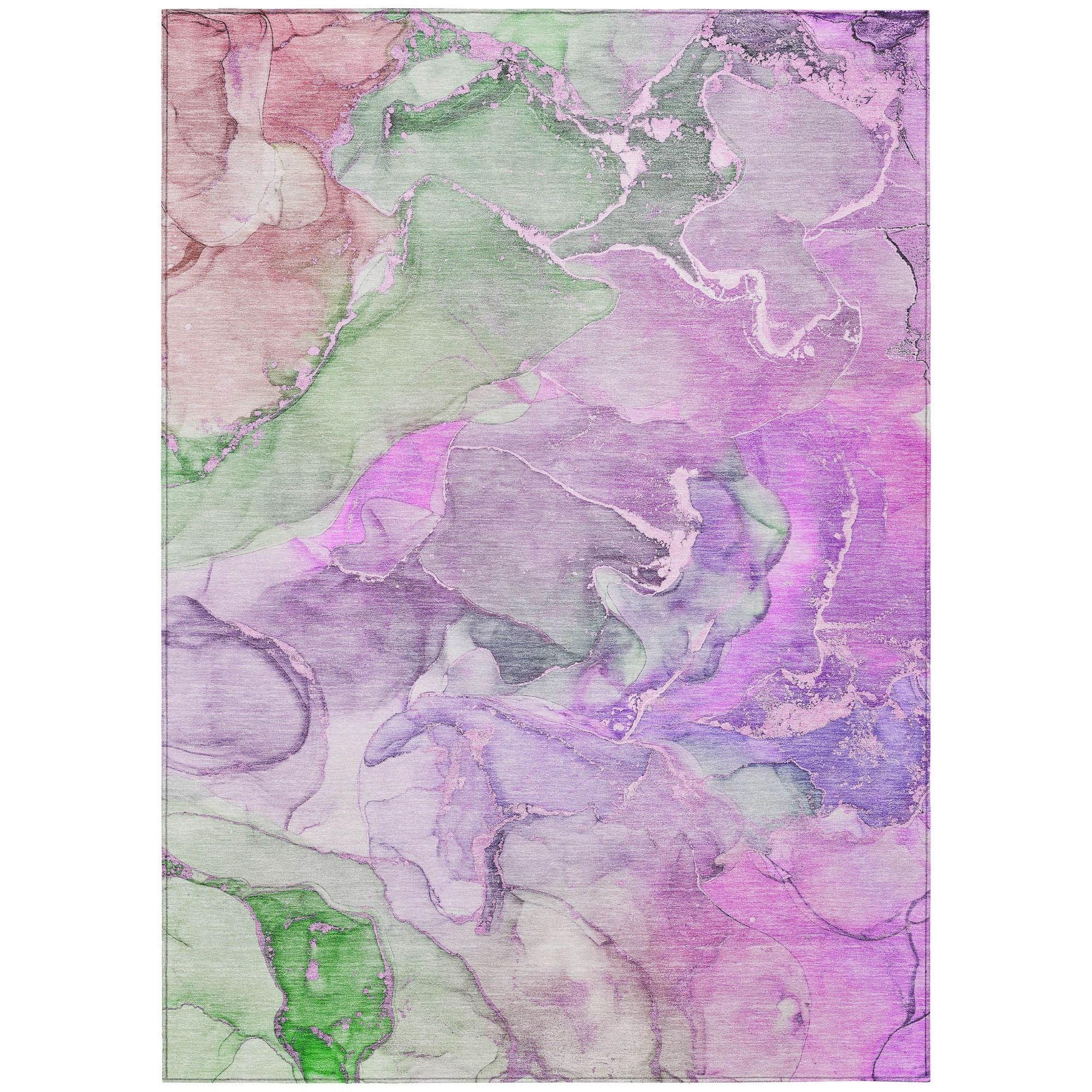 Machine Washable Purple Rug - Indoor / Outdoor - Kids / Pet Friendly Watercolors Print Rug