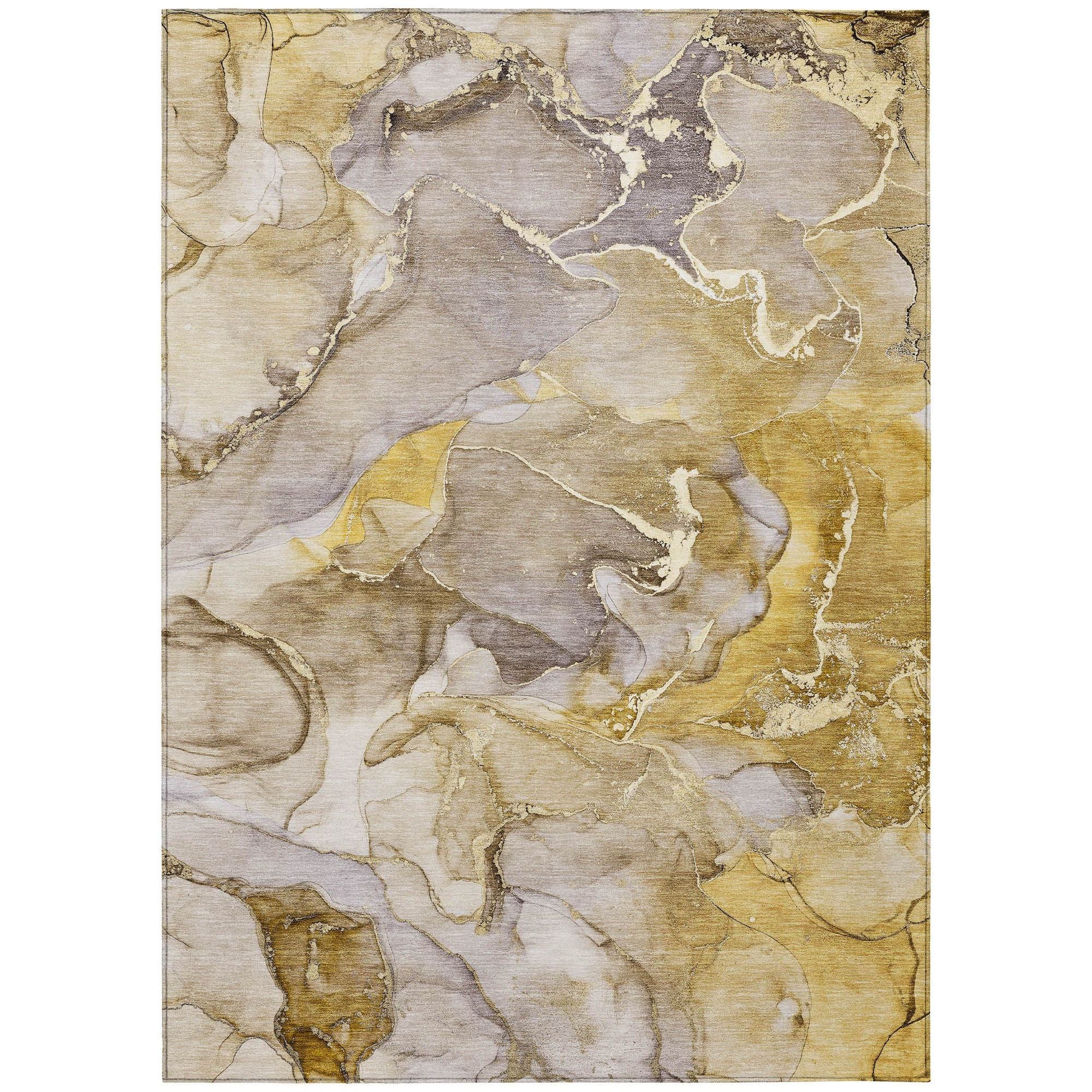 Machine Washable Taupe Brown Rug - Indoor / Outdoor - Kids / Pet Friendly Watercolors Print Rug