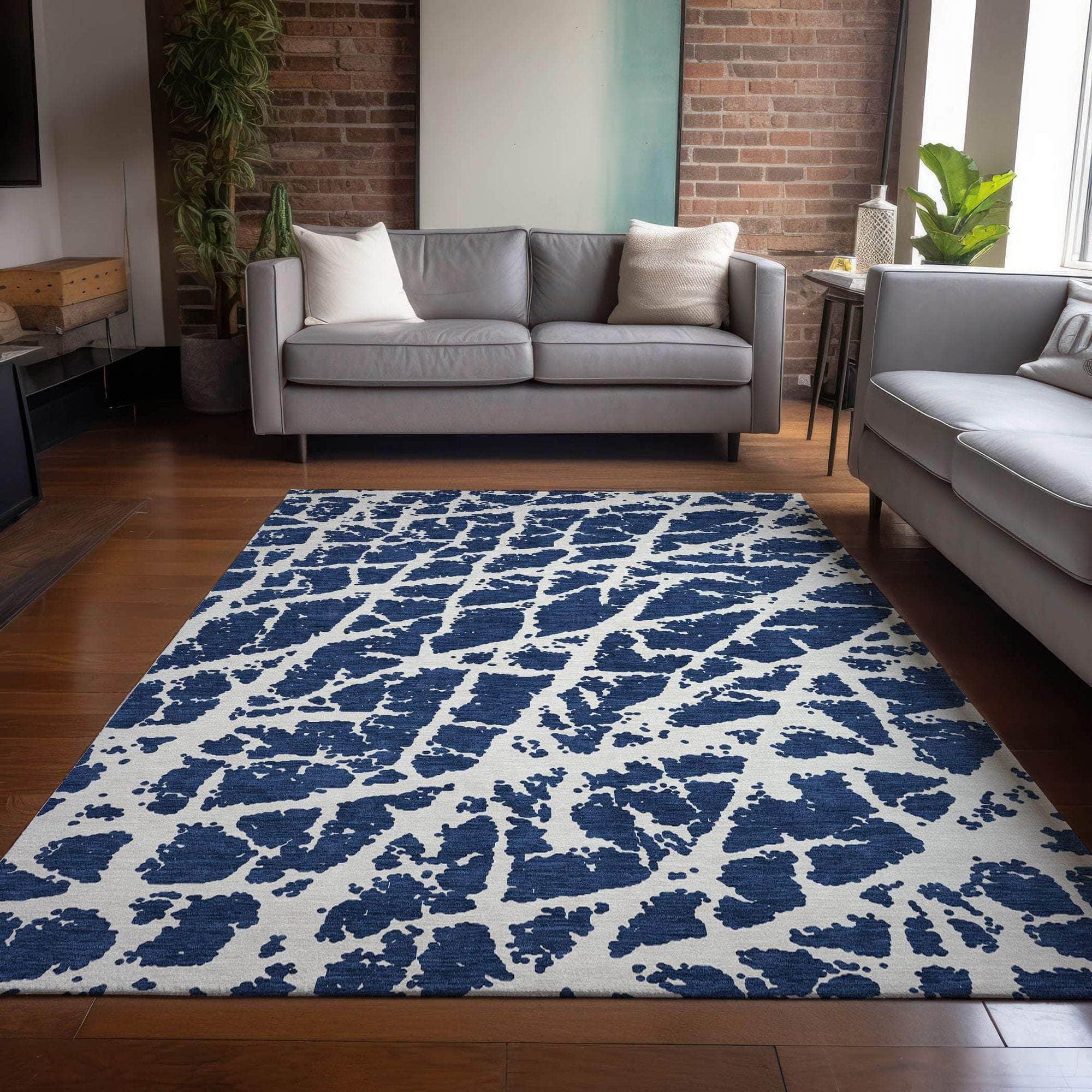 Machine Made ACN501 Navy Blue Rugs