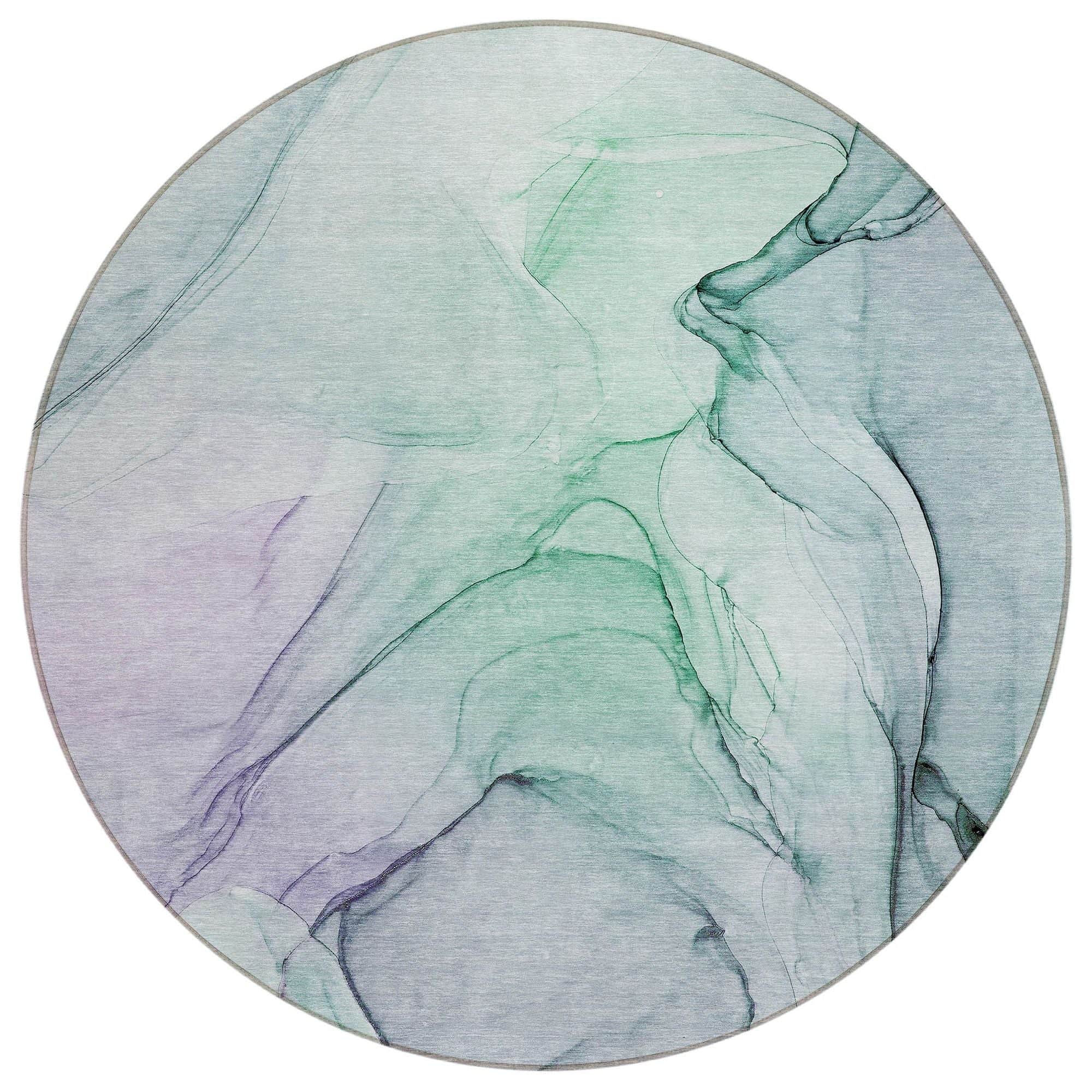 Machine Washable Blue Rug - Indoor / Outdoor - Kids / Pet Friendly Watercolors Print Rug