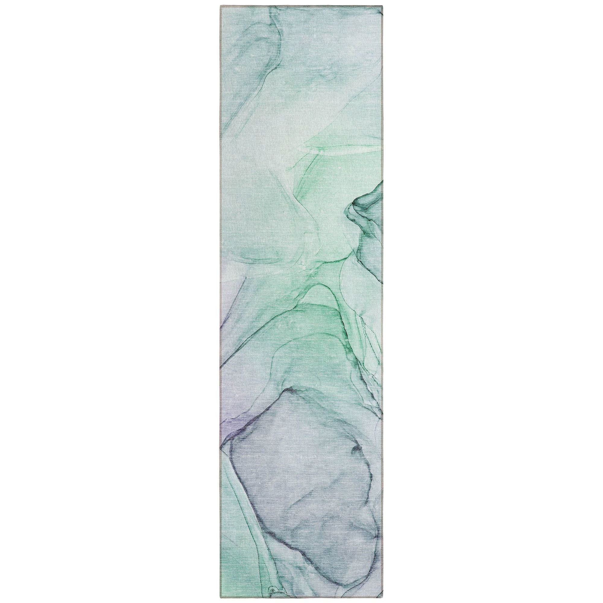 Machine Washable Blue Rug - Indoor / Outdoor - Kids / Pet Friendly Watercolors Print Rug