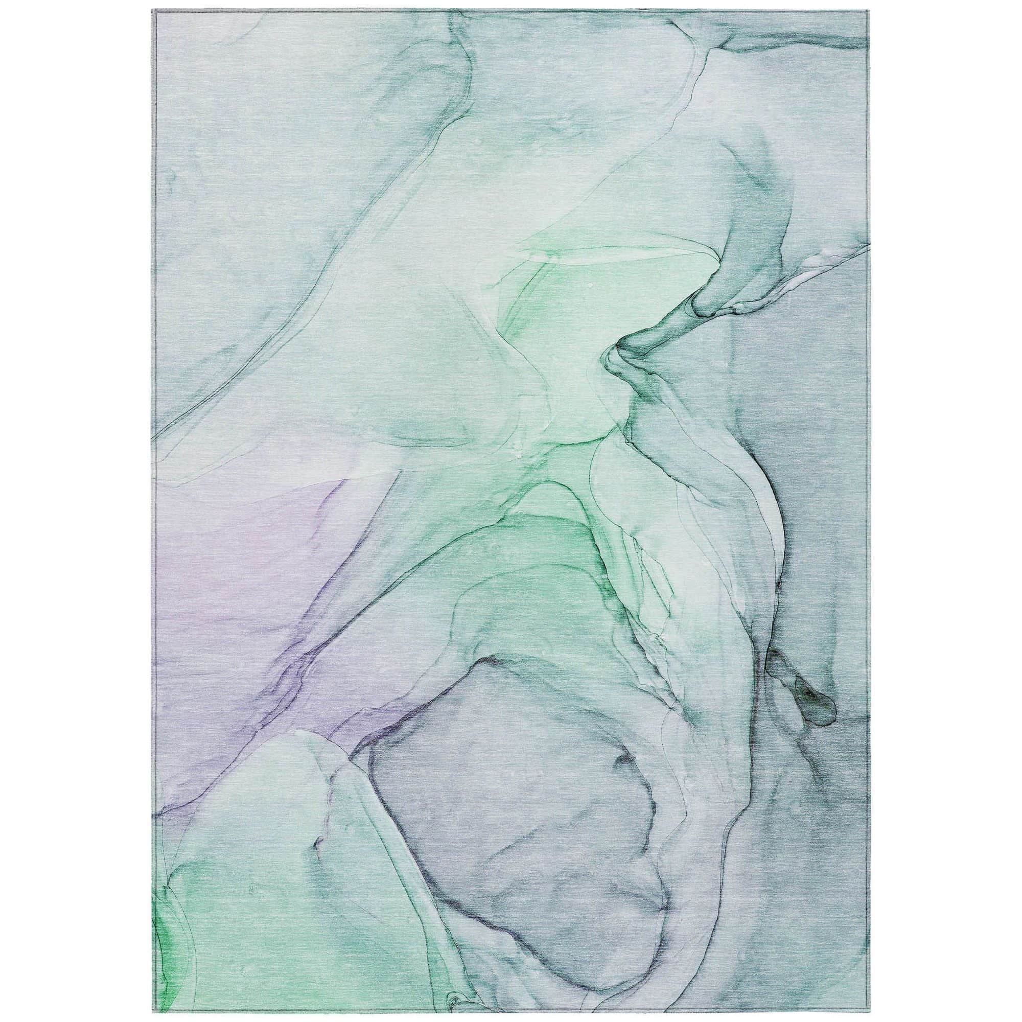 Machine Washable Blue Rug - Indoor / Outdoor - Kids / Pet Friendly Watercolors Print Rug