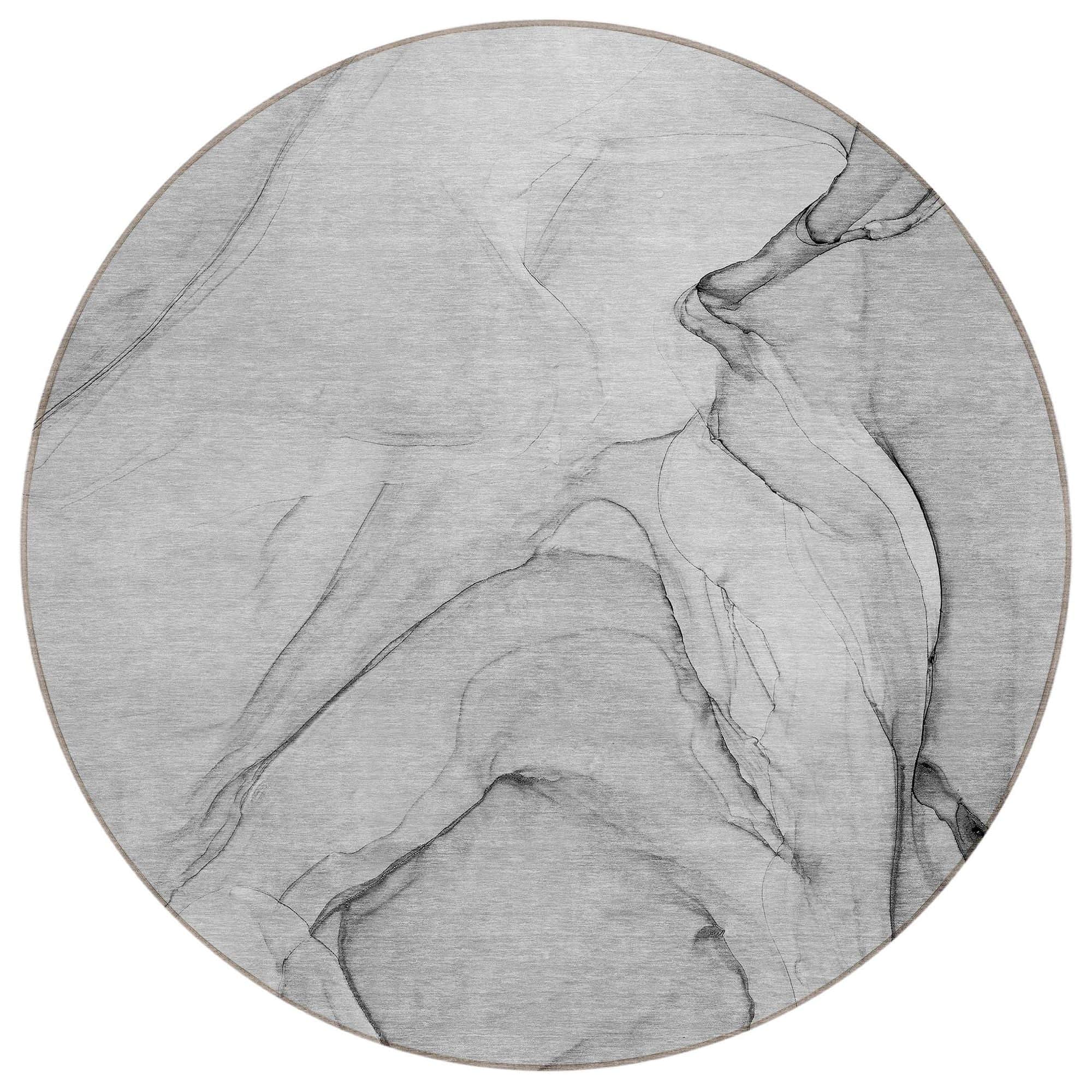 Machine Washable Gray Rug - Indoor / Outdoor - Kids / Pet Friendly Watercolors Print Rug