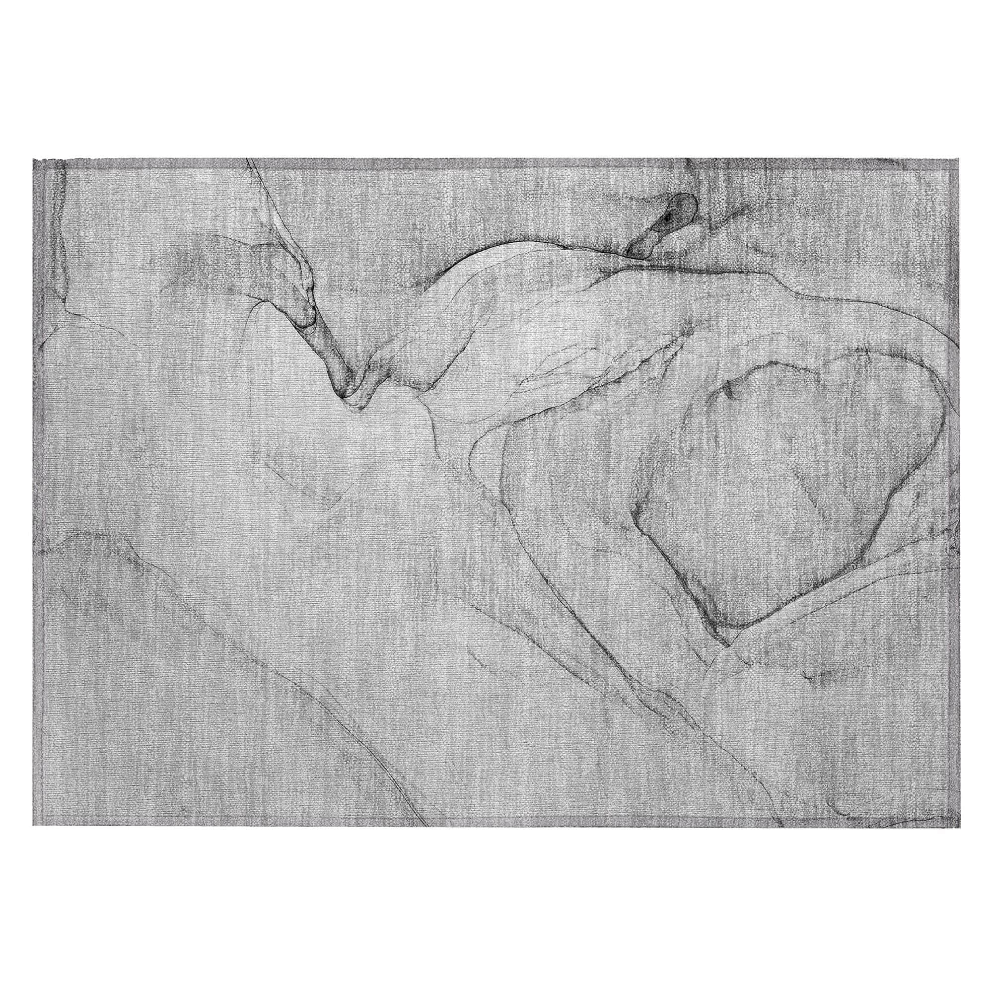 Machine Washable Gray Rug - Indoor / Outdoor - Kids / Pet Friendly Watercolors Print Rug