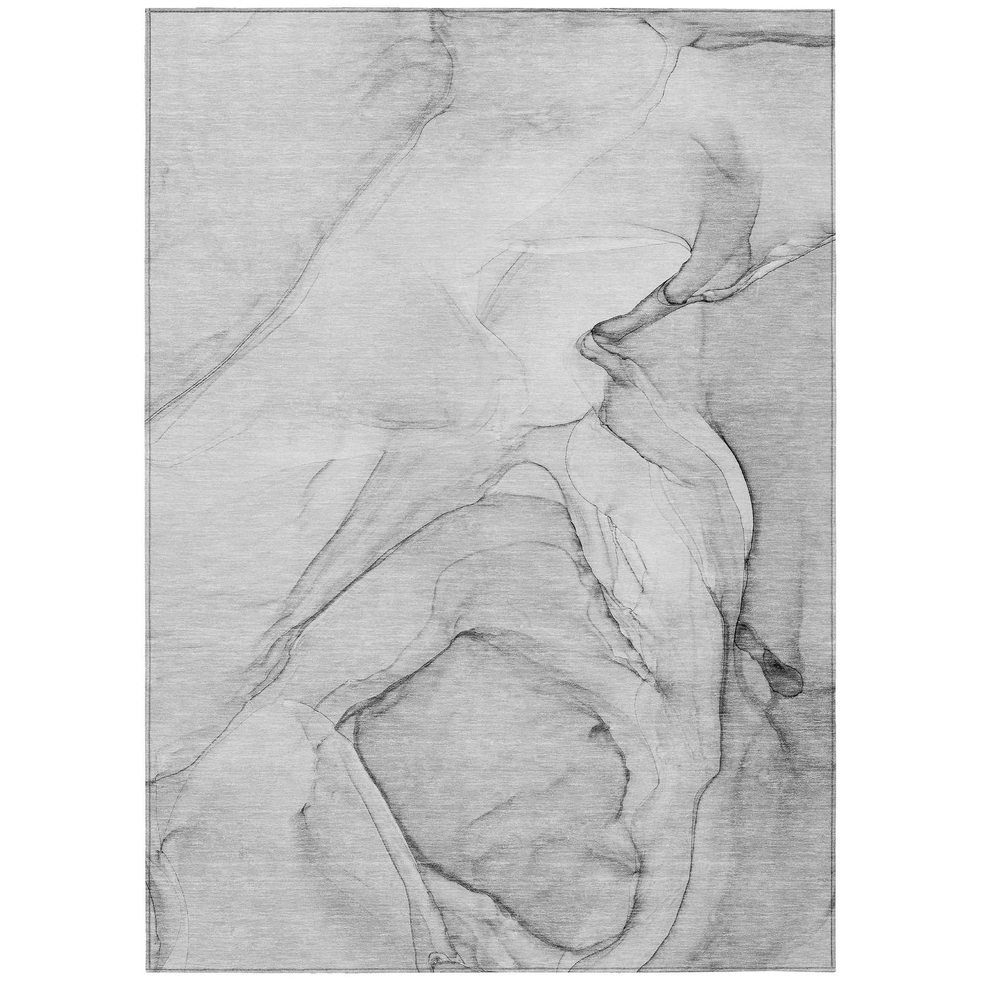 Machine Washable Gray Rug - Indoor / Outdoor - Kids / Pet Friendly Watercolors Print Rug