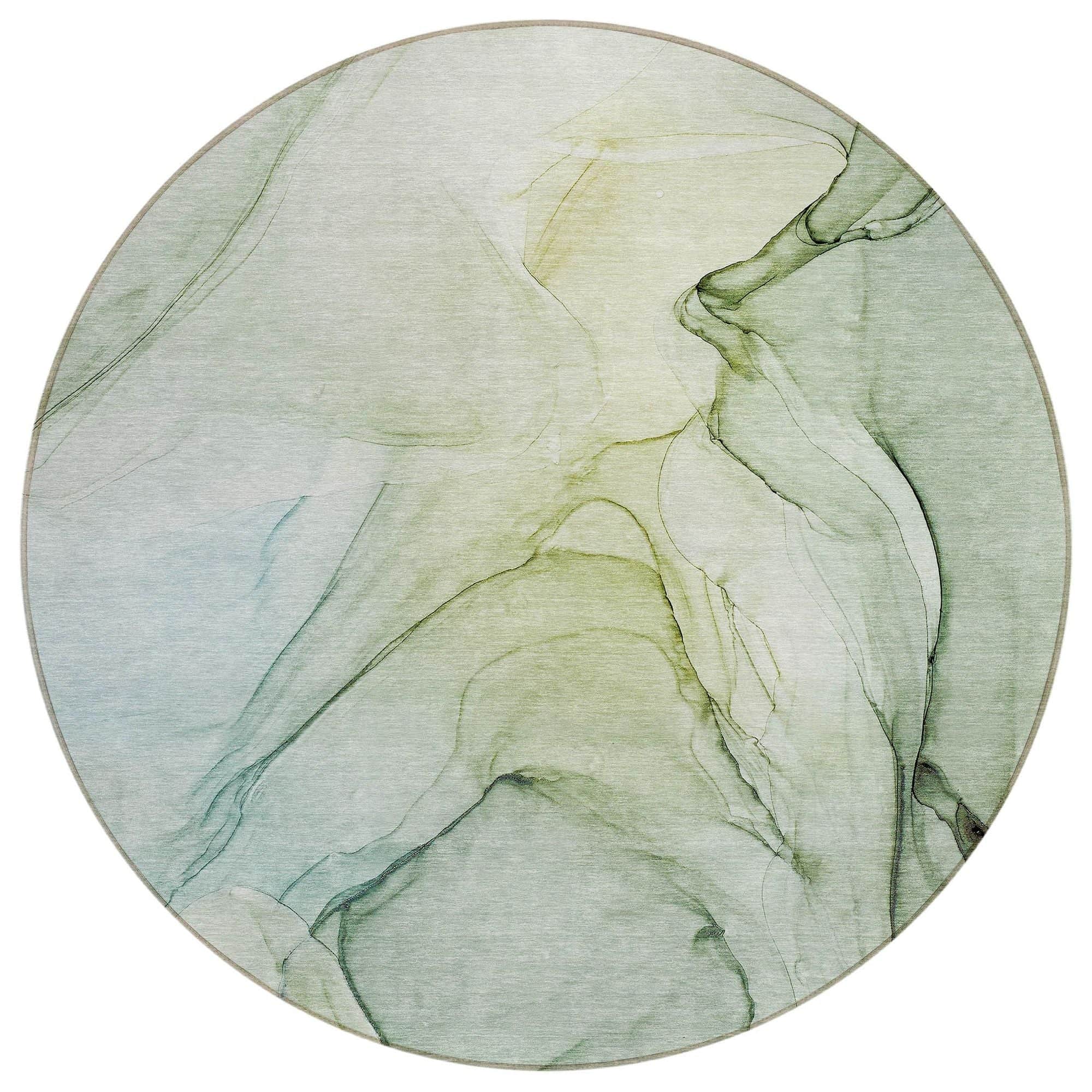 Machine Washable Green Rug - Indoor / Outdoor - Kids / Pet Friendly Watercolors Print Rug