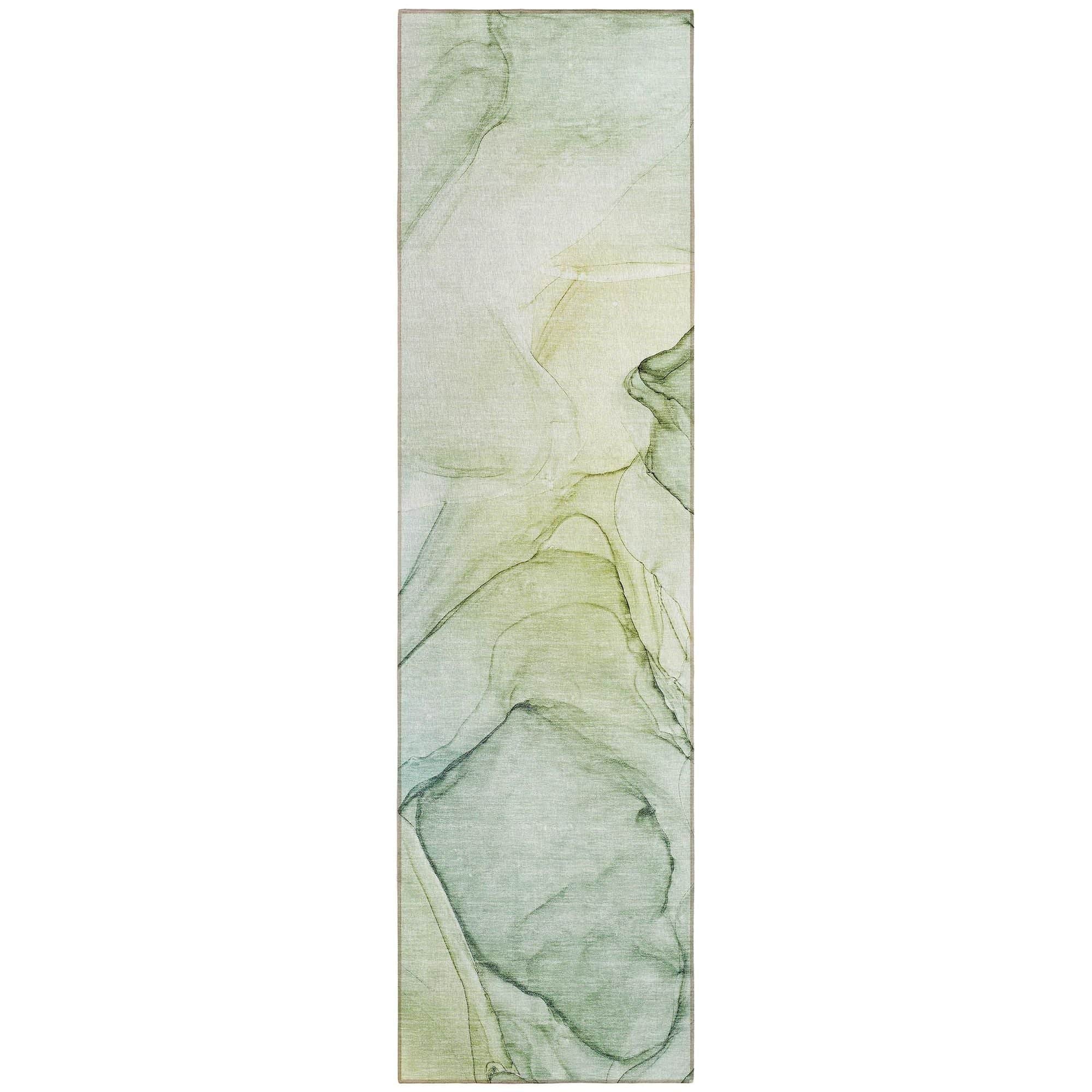 Machine Washable Green Rug - Indoor / Outdoor - Kids / Pet Friendly Watercolors Print Rug