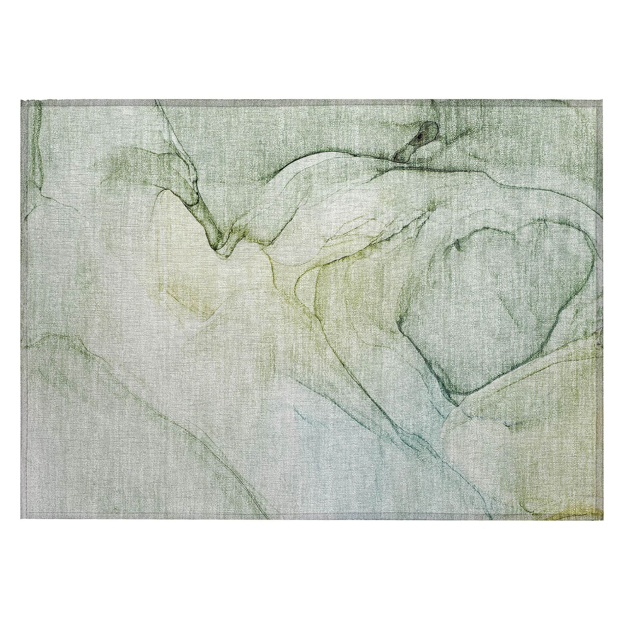 Machine Washable Green Rug - Indoor / Outdoor - Kids / Pet Friendly Watercolors Print Rug