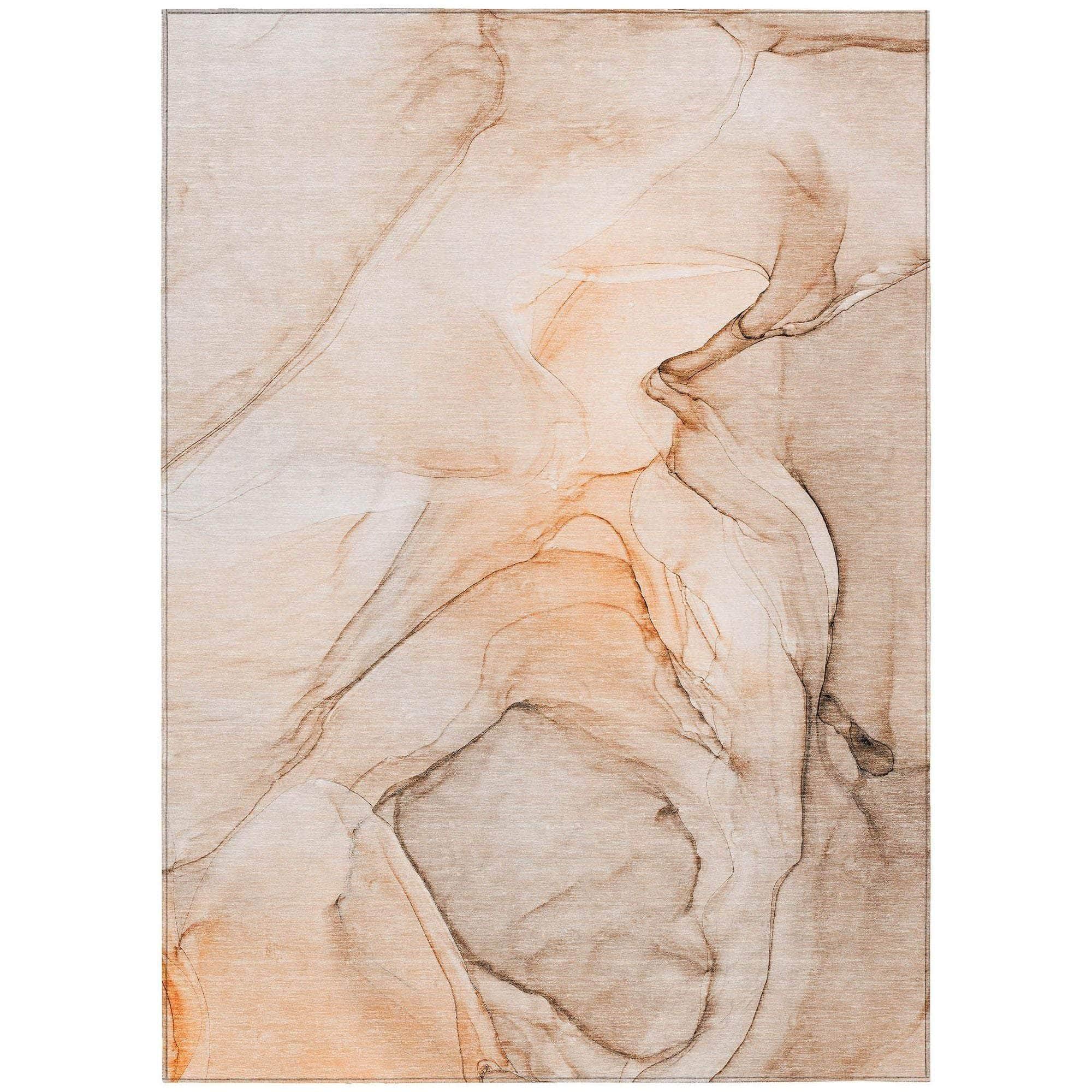 Machine Washable Orange Rug - Indoor / Outdoor - Kids / Pet Friendly Watercolors Print Rug