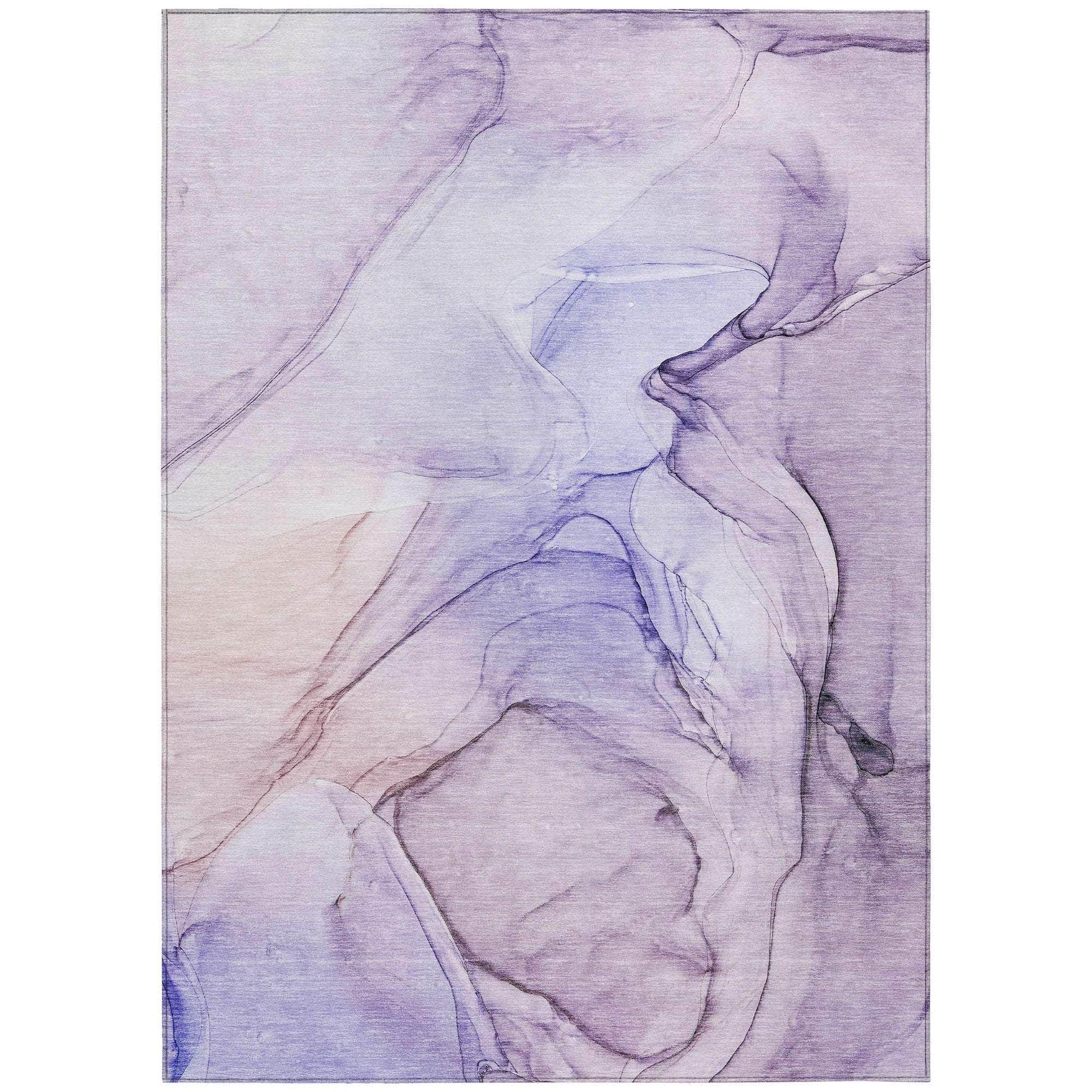 Machine Washable Purple Rug - Indoor / Outdoor - Kids / Pet Friendly Watercolors Print Rug