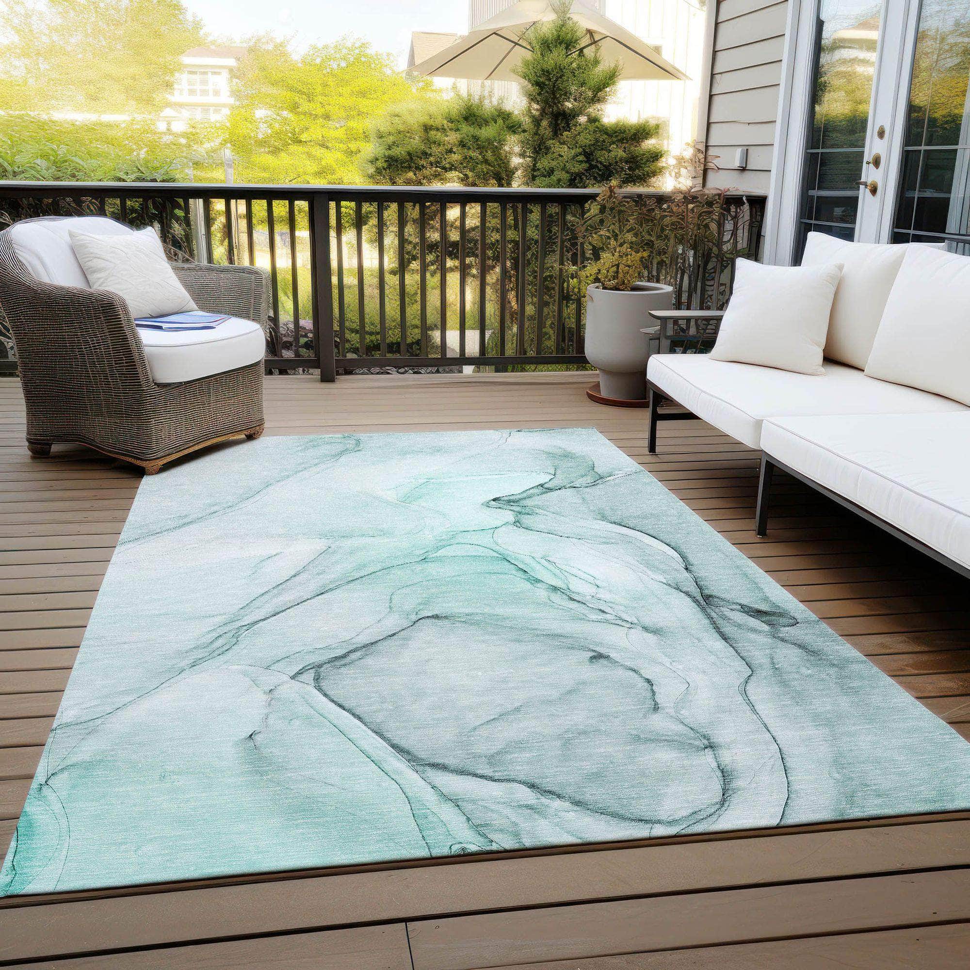 Machine Made ACN502 Teal Rugs