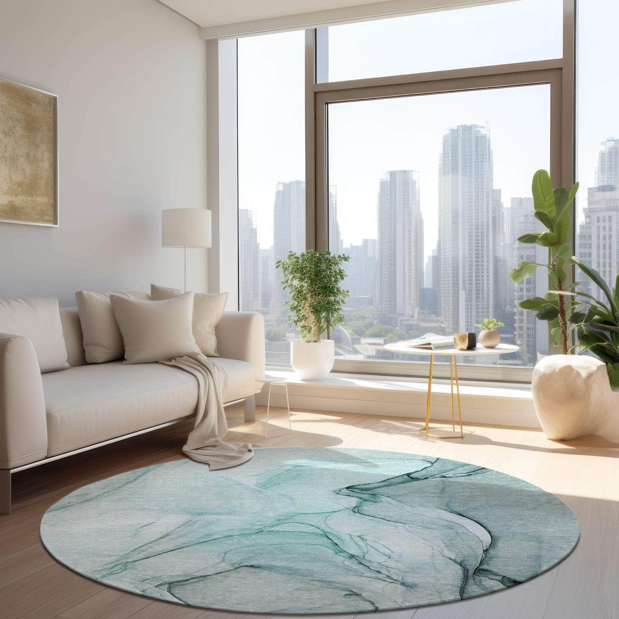 Machine Made ACN502 Teal Rugs