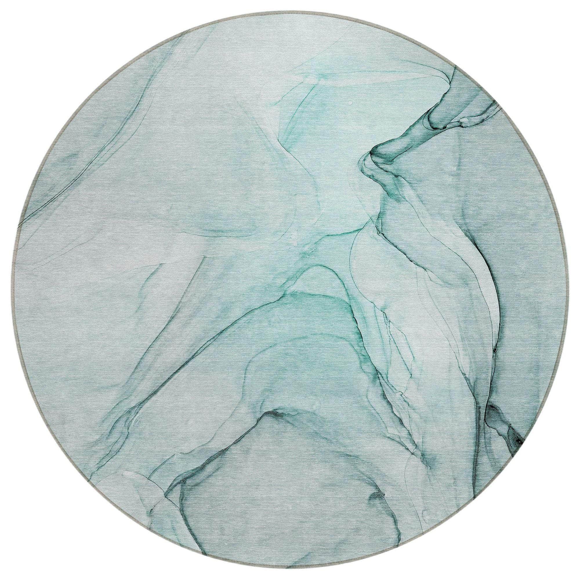 Machine Washable Teal Rug - Indoor / Outdoor - Kids / Pet Friendly Watercolors Print Rug