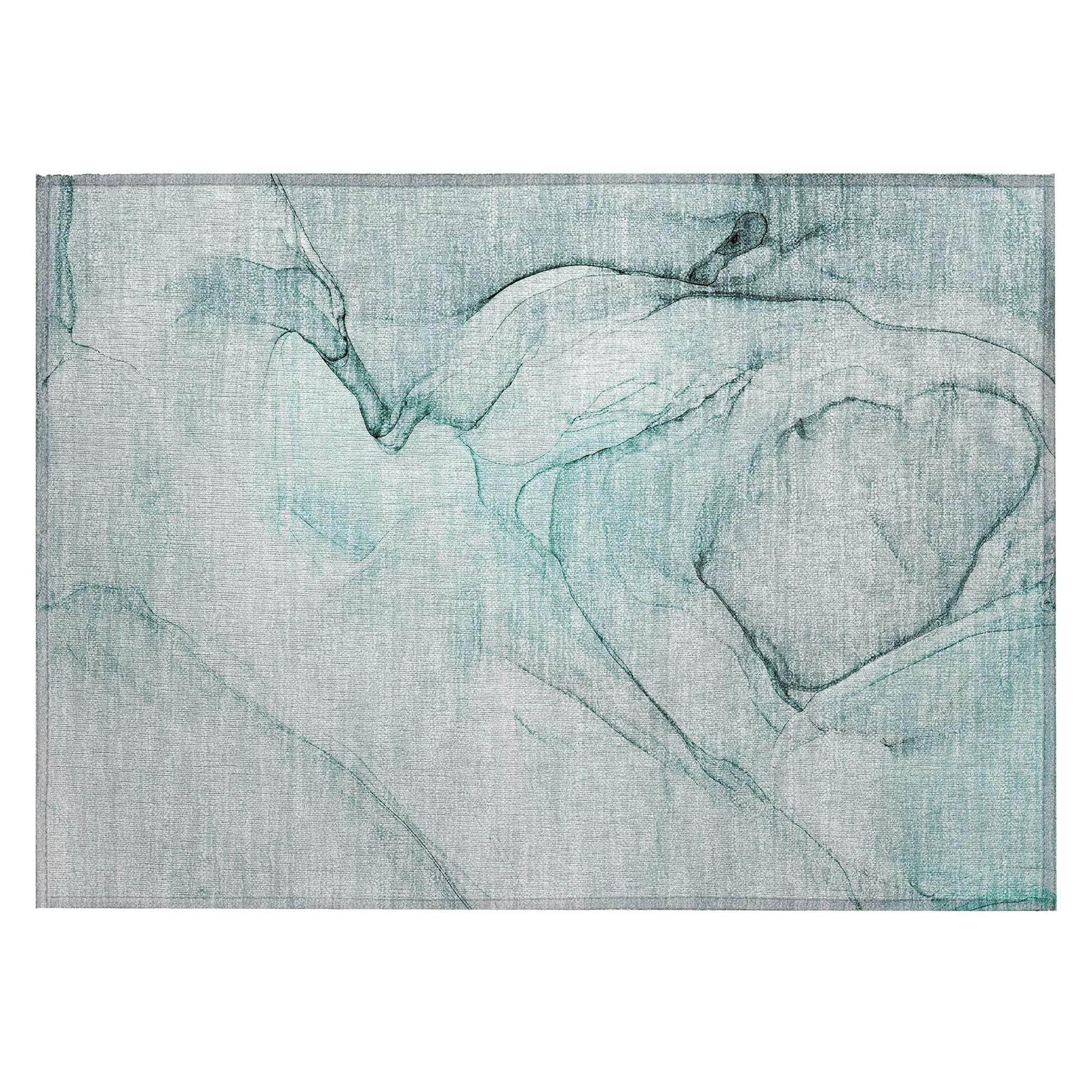 Machine Washable Teal Rug - Indoor / Outdoor - Kids / Pet Friendly Watercolors Print Rug