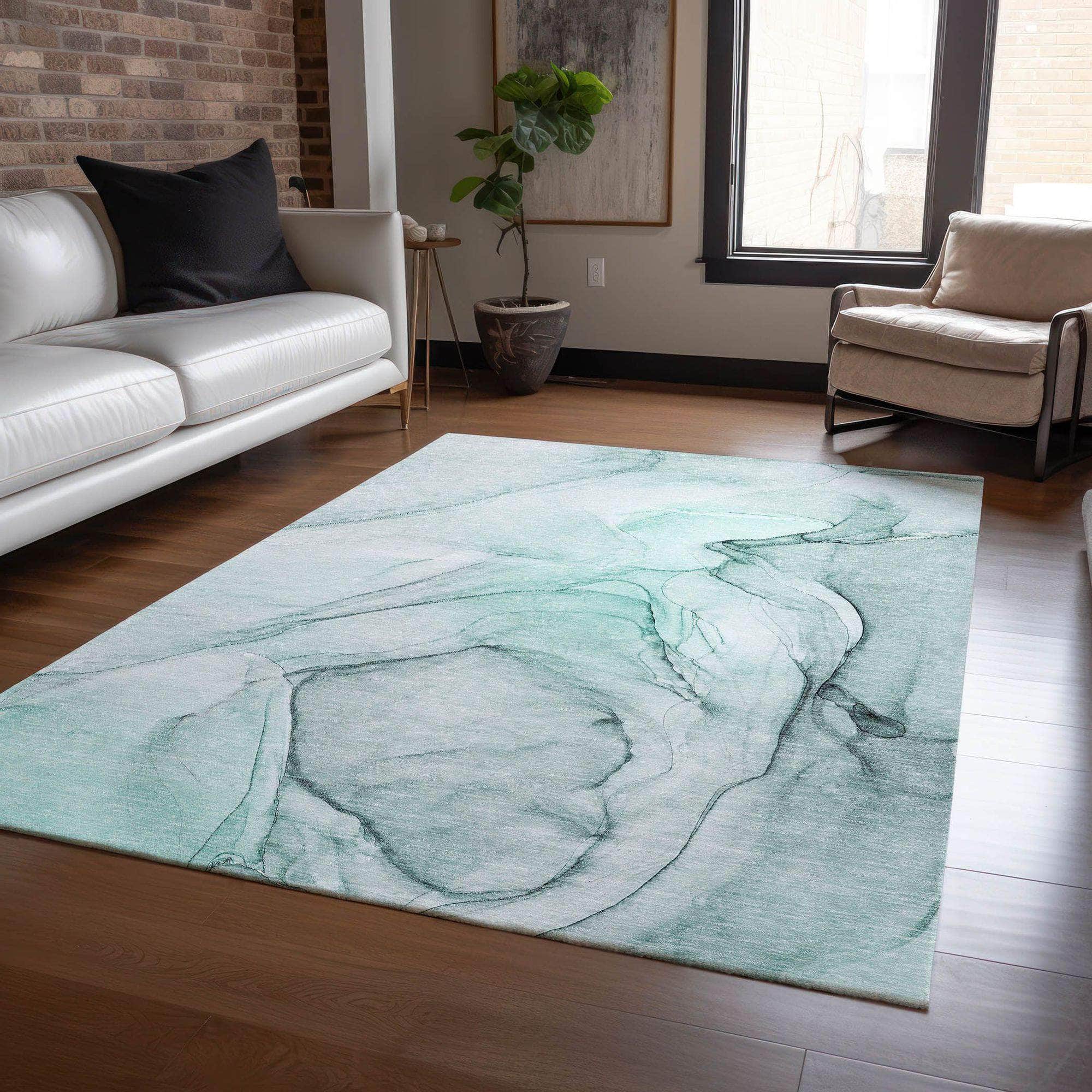 Machine Made ACN502 Teal Rugs
