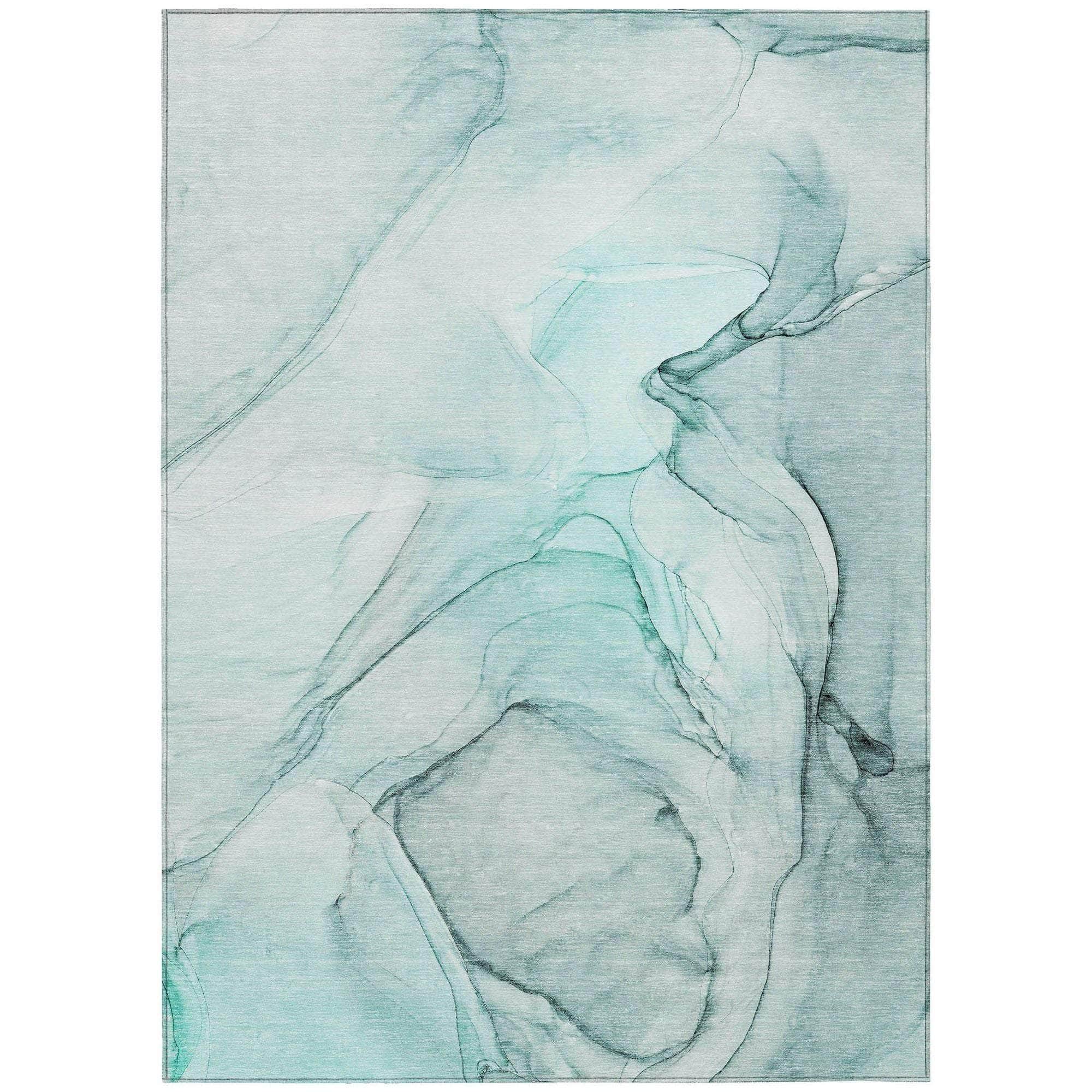 Machine Washable Teal Rug - Indoor / Outdoor - Kids / Pet Friendly Watercolors Print Rug