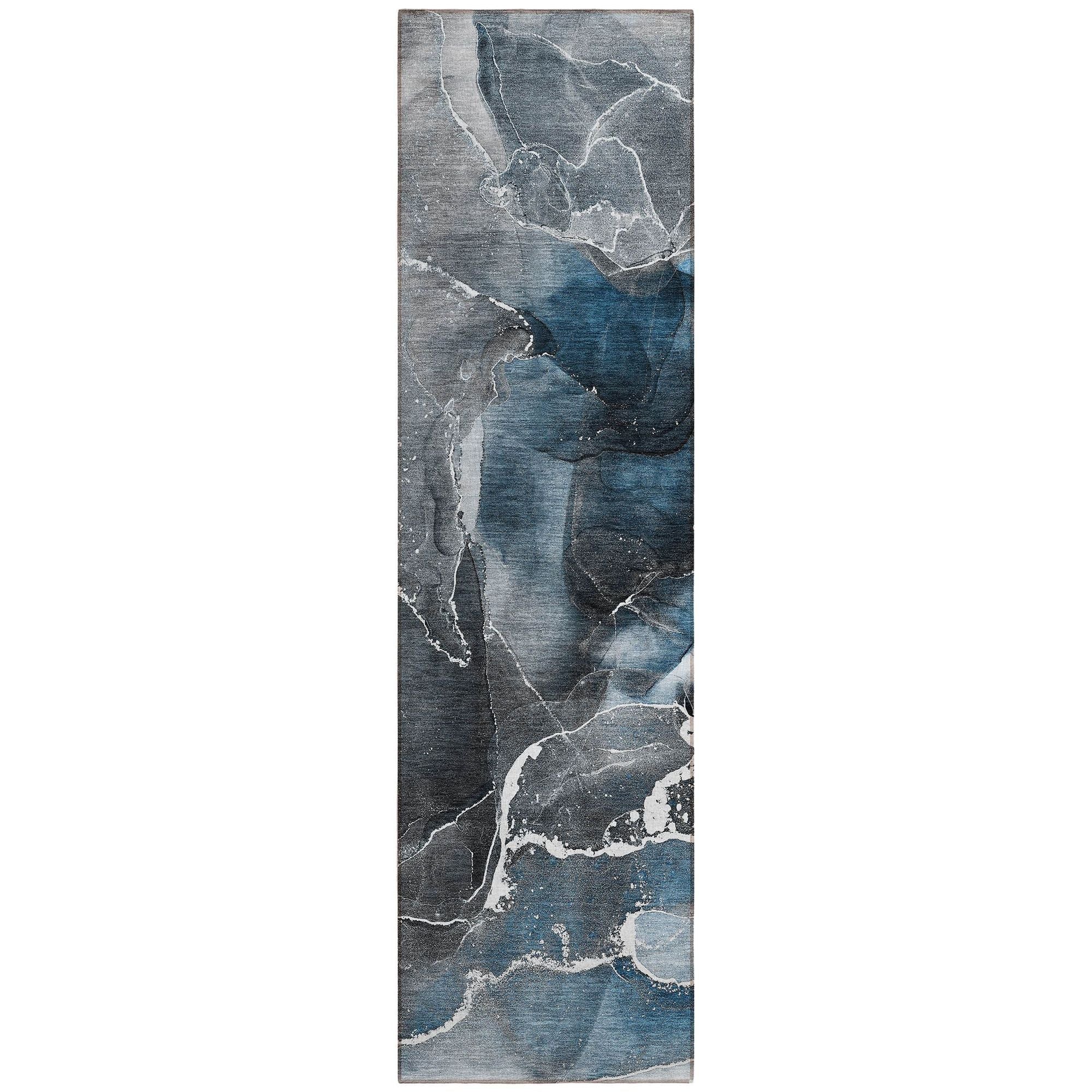 Machine Washable Blue Rug - Indoor / Outdoor - Kids / Pet Friendly Watercolors Print Rug