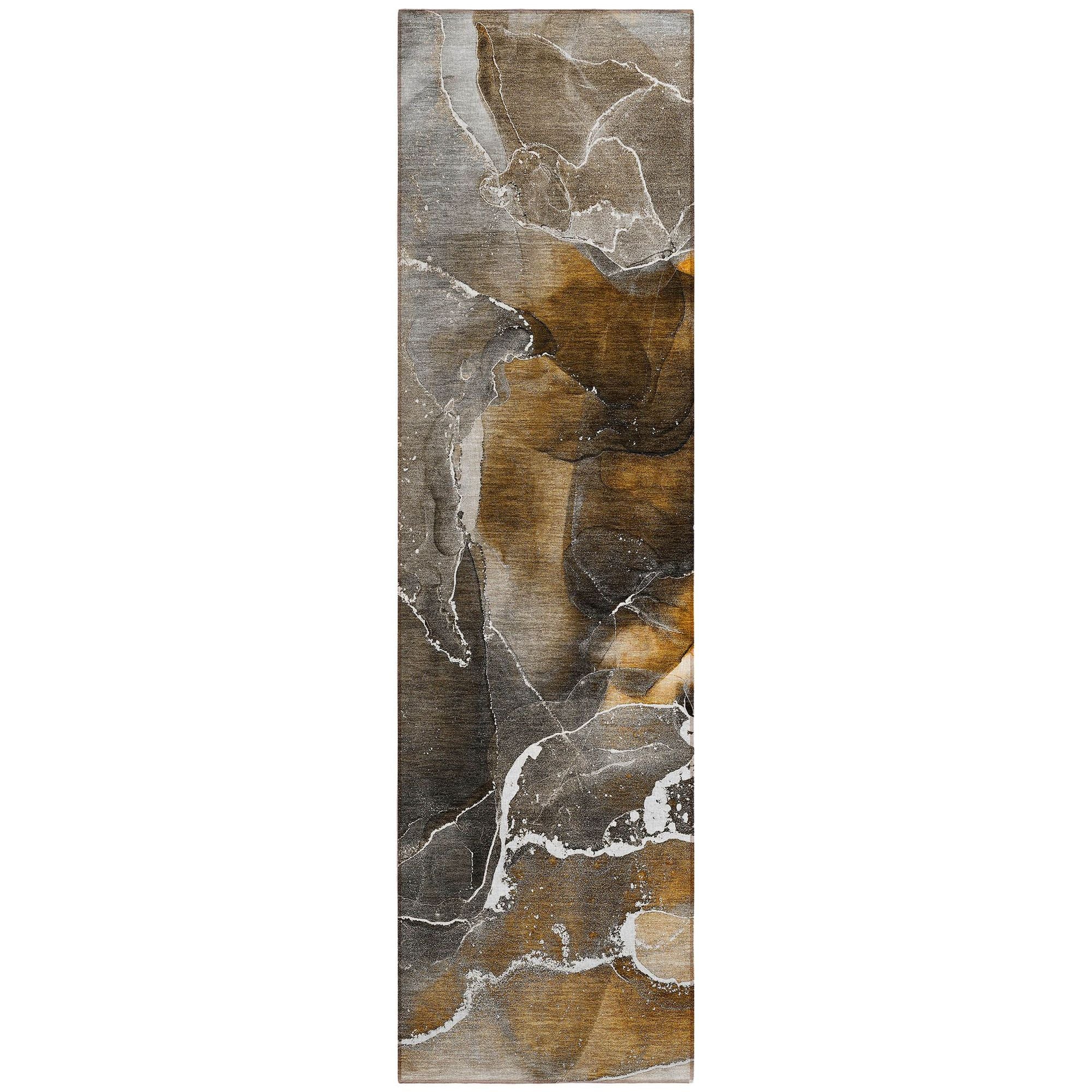 Machine Washable Brown Rug - Indoor / Outdoor - Kids / Pet Friendly Watercolors Print Rug