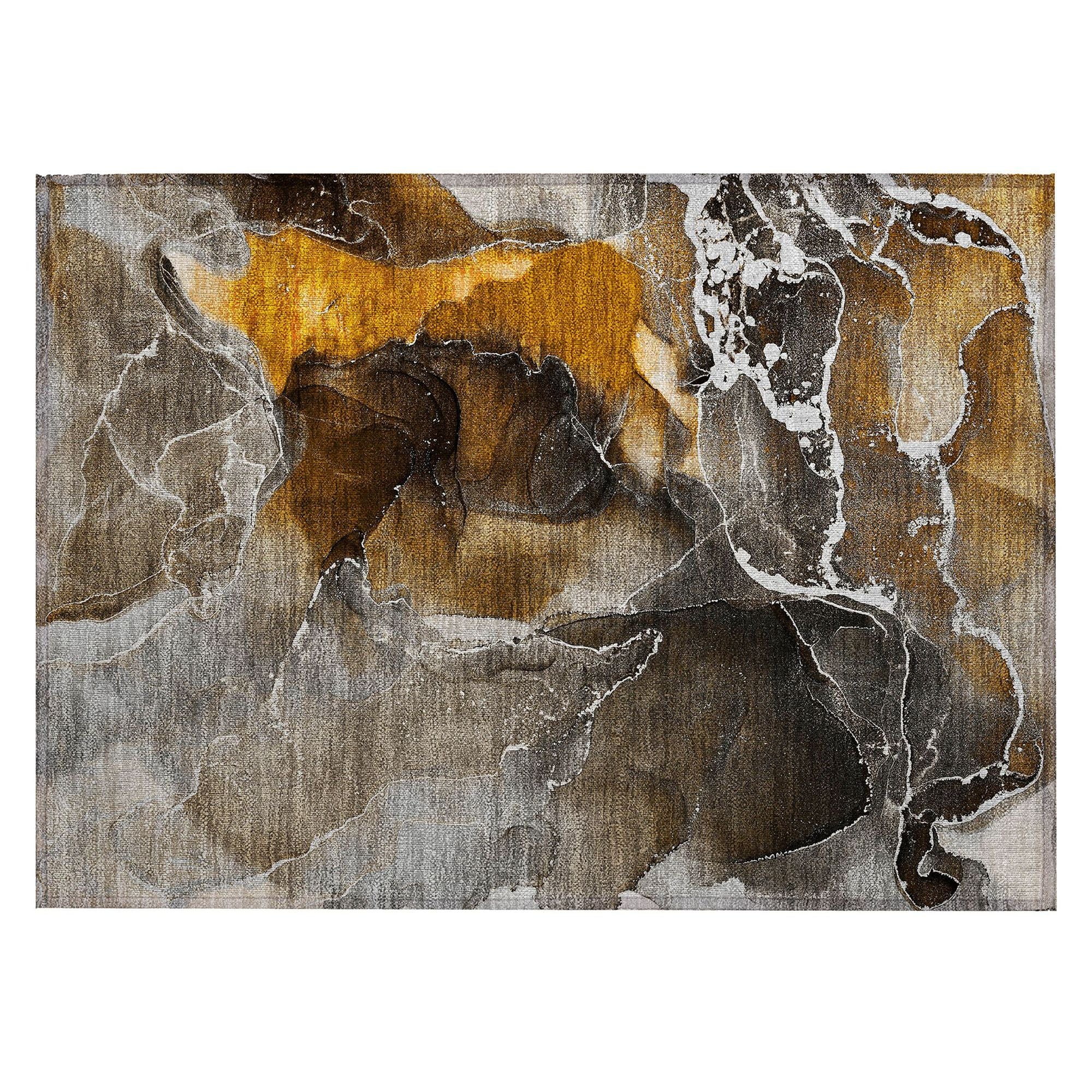Machine Washable Brown Rug - Indoor / Outdoor - Kids / Pet Friendly Watercolors Print Rug