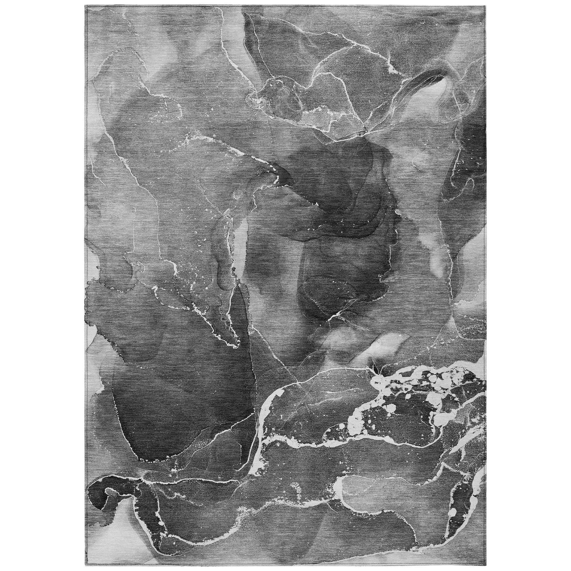 Machine Washable Gray Rug - Indoor / Outdoor - Kids / Pet Friendly Watercolors Print Rug