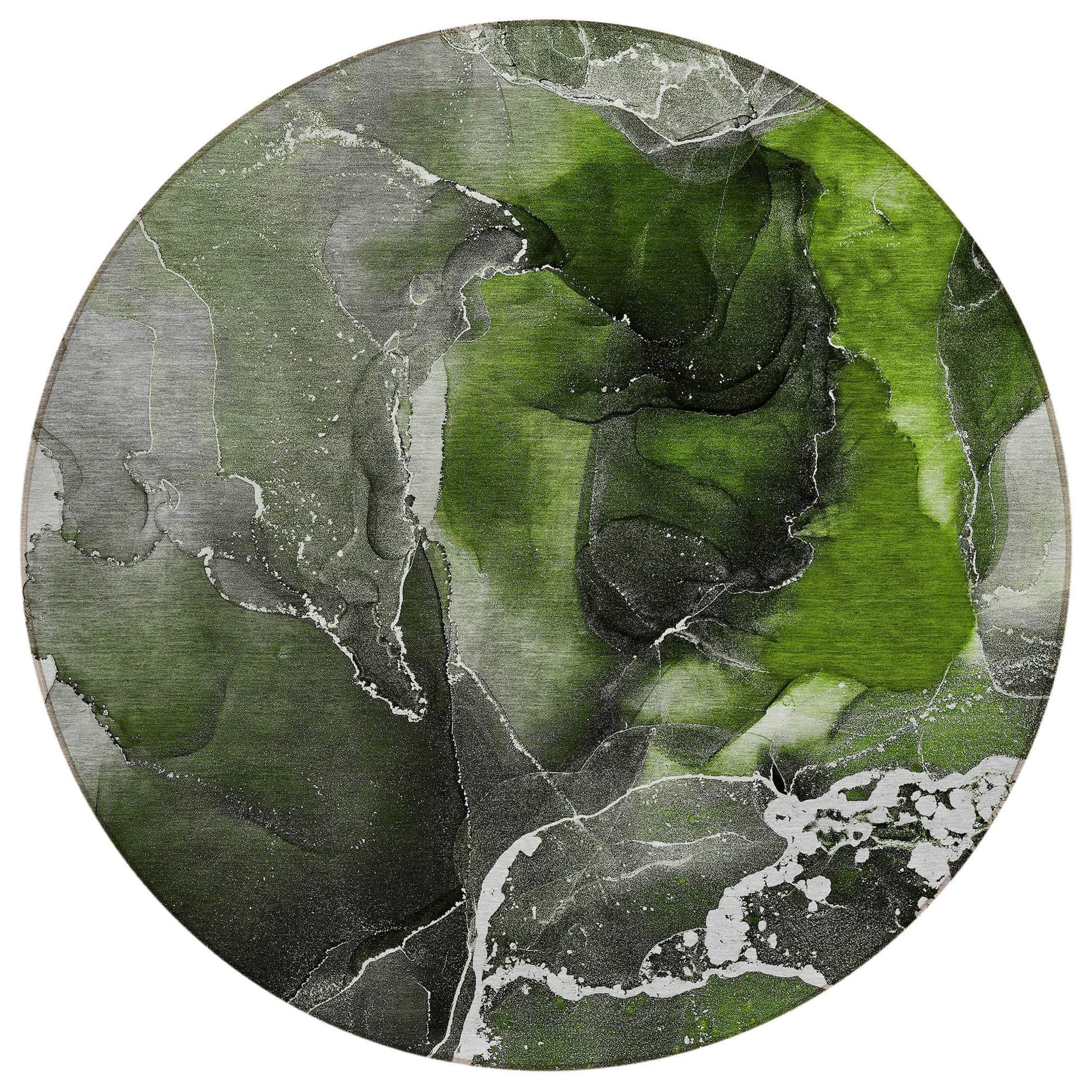 Machine Washable Green Rug - Indoor / Outdoor - Kids / Pet Friendly Watercolors Print Rug