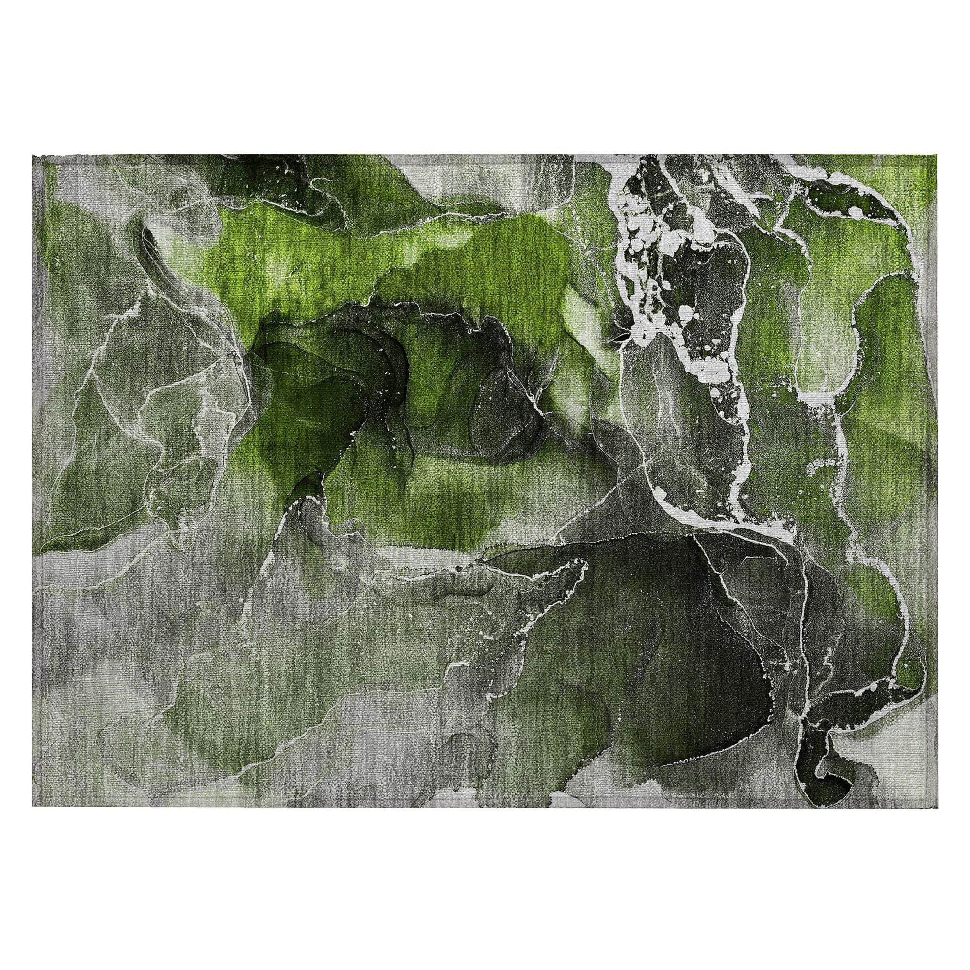 Machine Washable Green Rug - Indoor / Outdoor - Kids / Pet Friendly Watercolors Print Rug