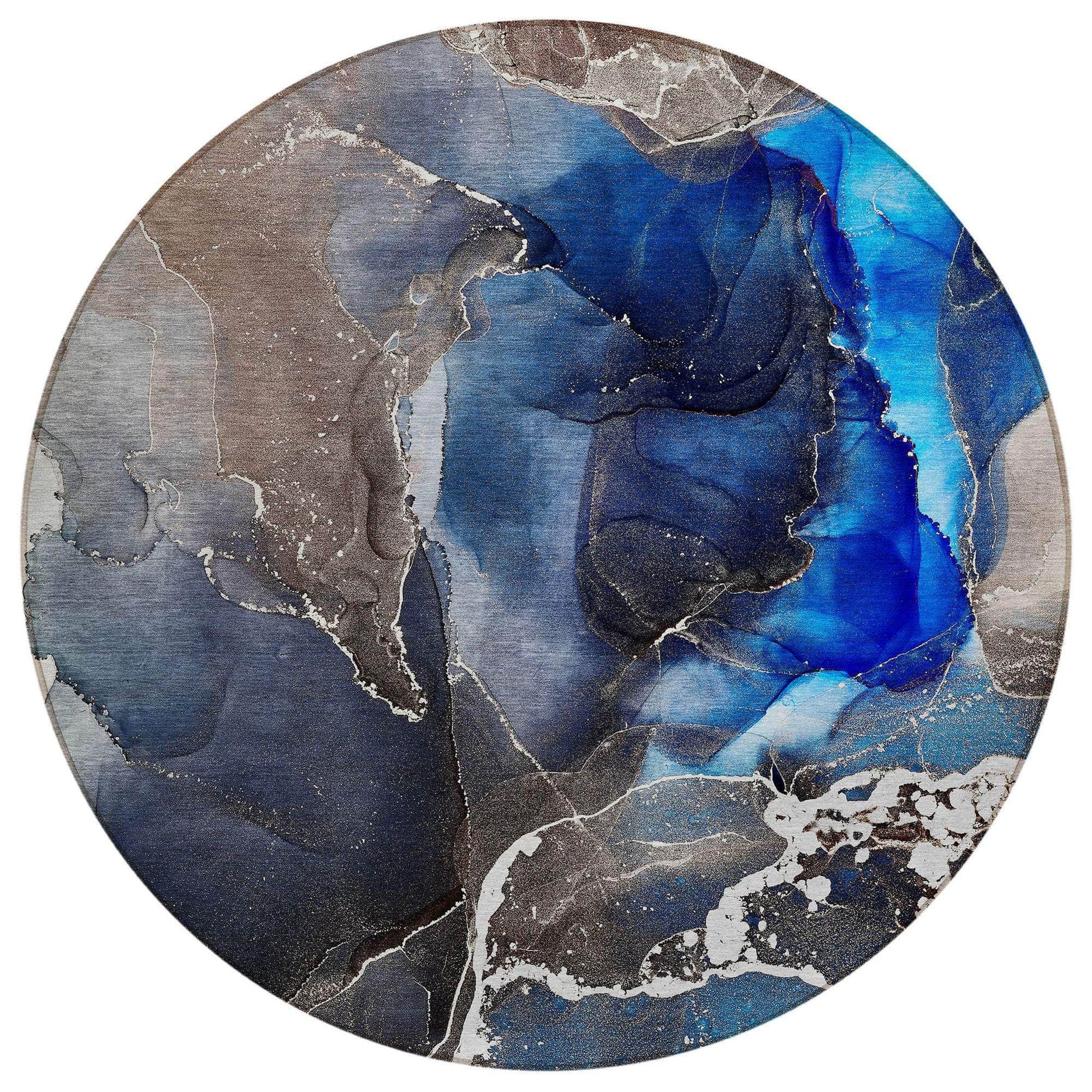 Machine Washable Navy Blue Rug - Indoor / Outdoor - Kids / Pet Friendly Watercolors Print Rug