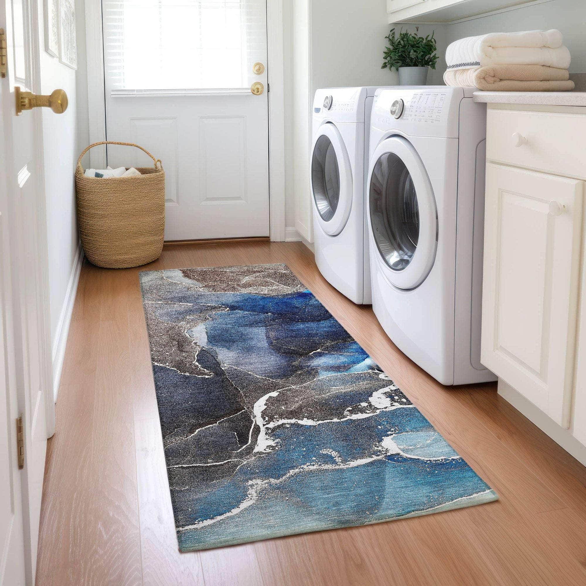 Machine Made ACN503 Navy Blue Rugs
