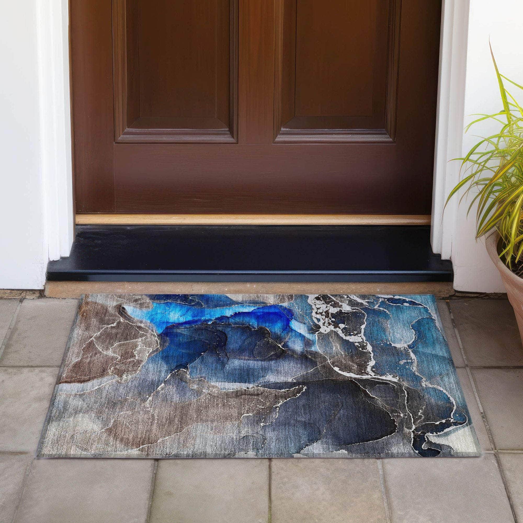 Machine Made ACN503 Navy Blue Rugs
