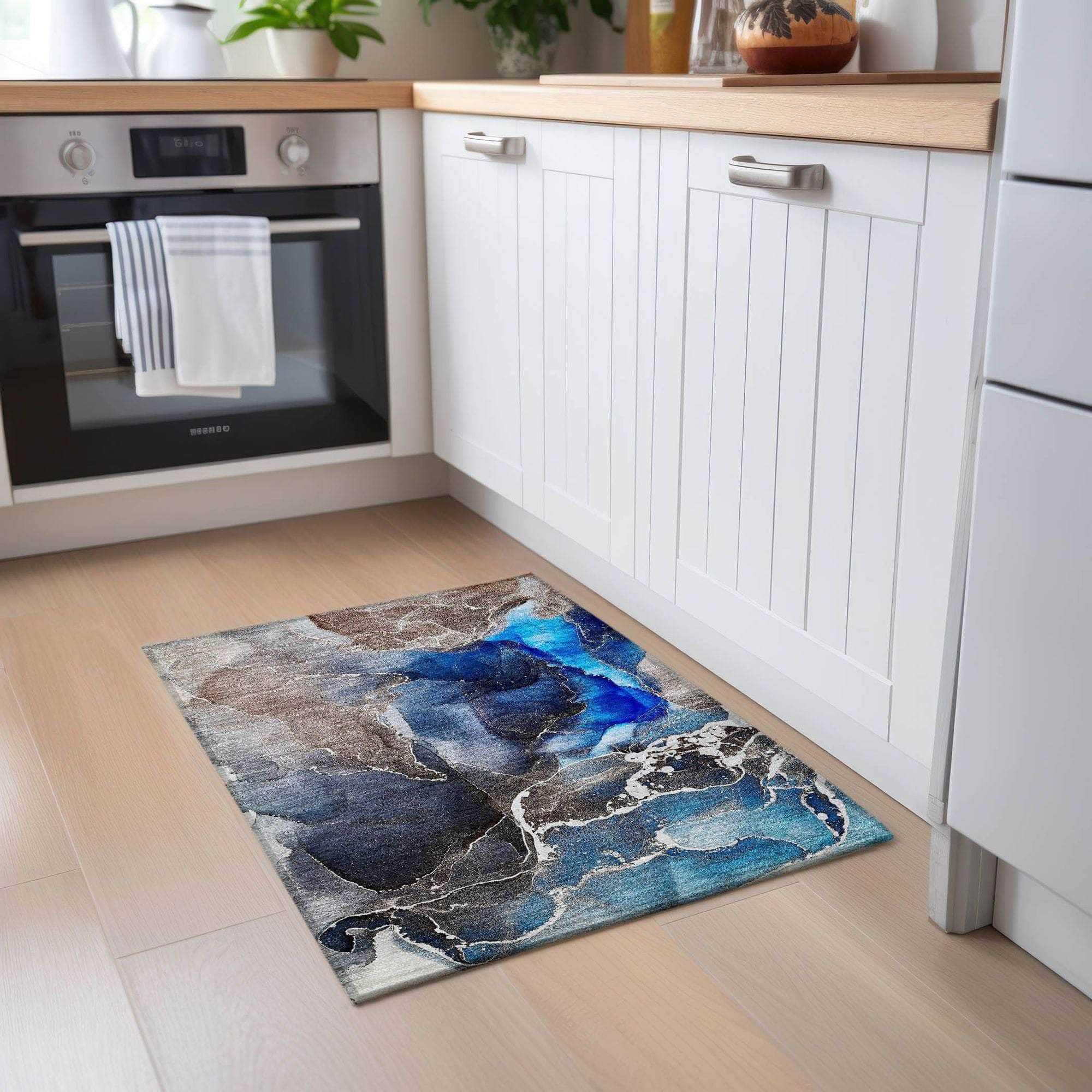 Machine Made ACN503 Navy Blue Rugs
