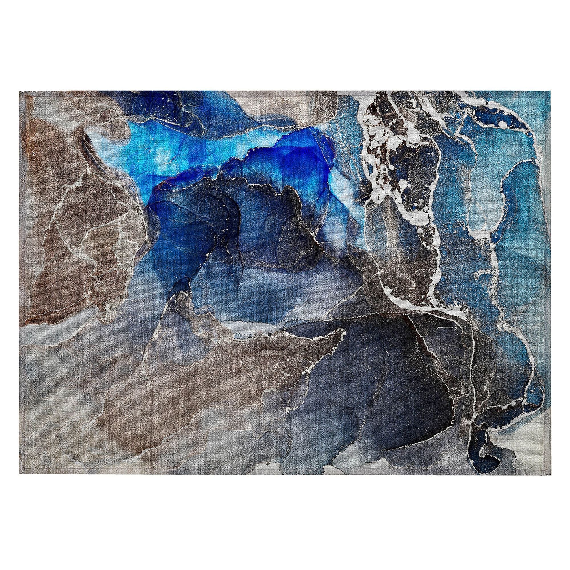 Machine Washable Navy Blue Rug - Indoor / Outdoor - Kids / Pet Friendly Watercolors Print Rug