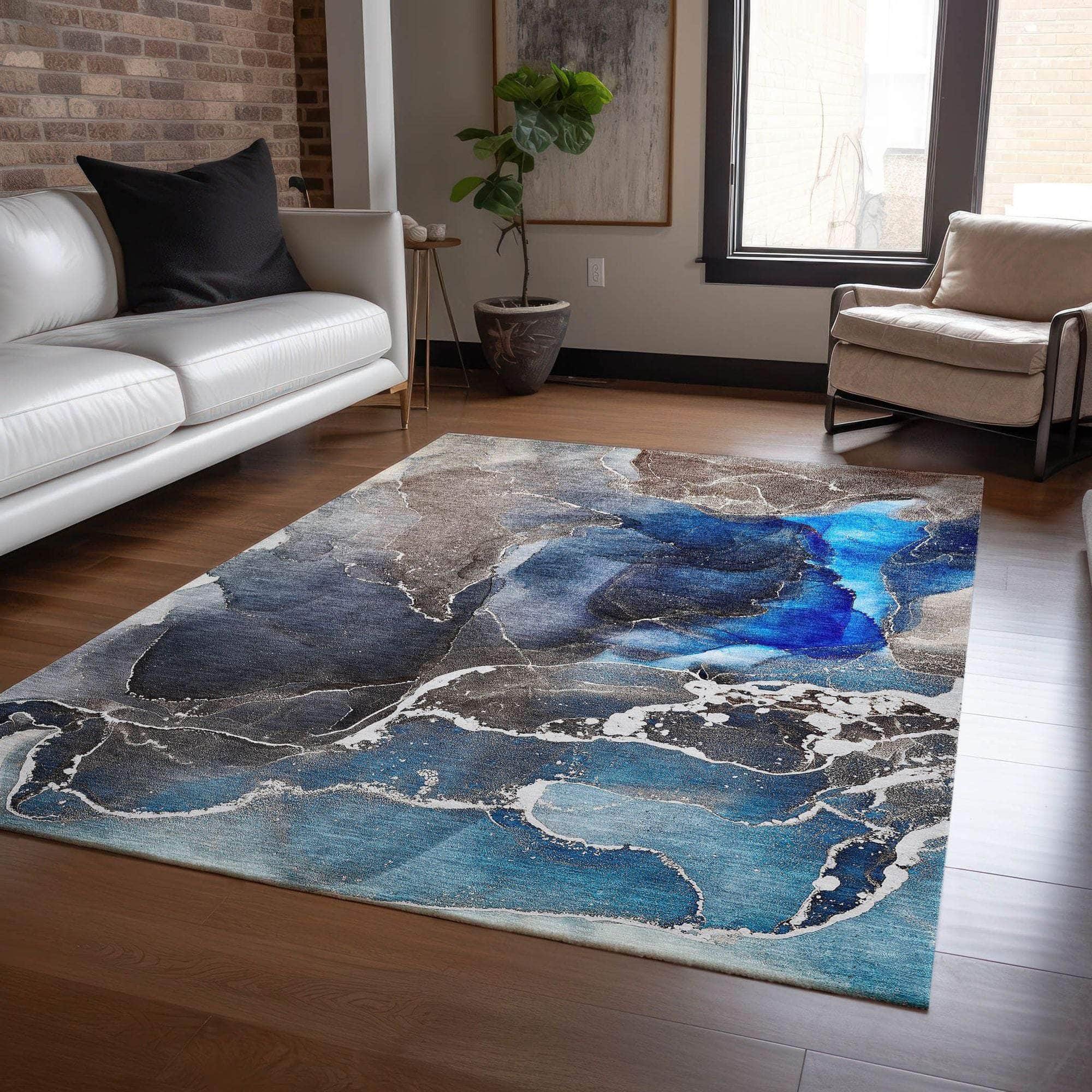 Machine Made ACN503 Navy Blue Rugs